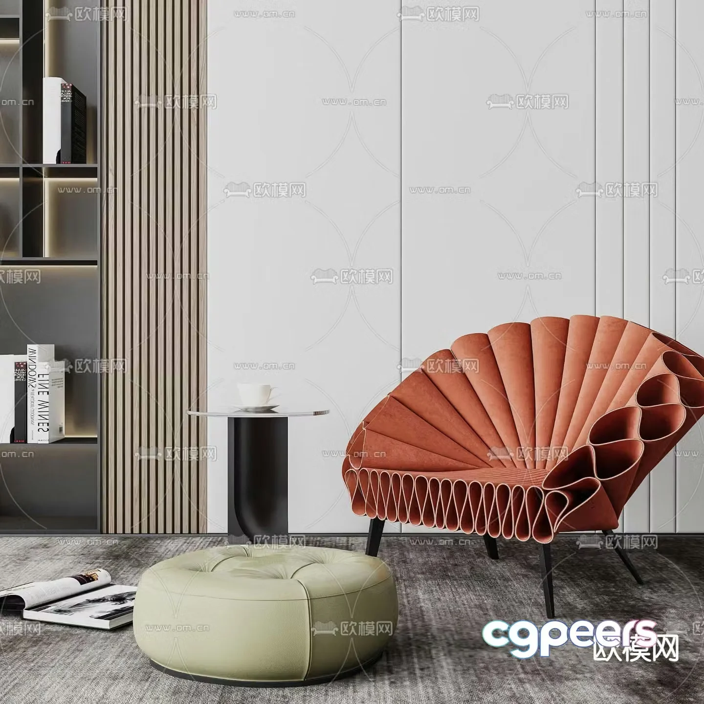 petal chair leisure chair footrest 3d model