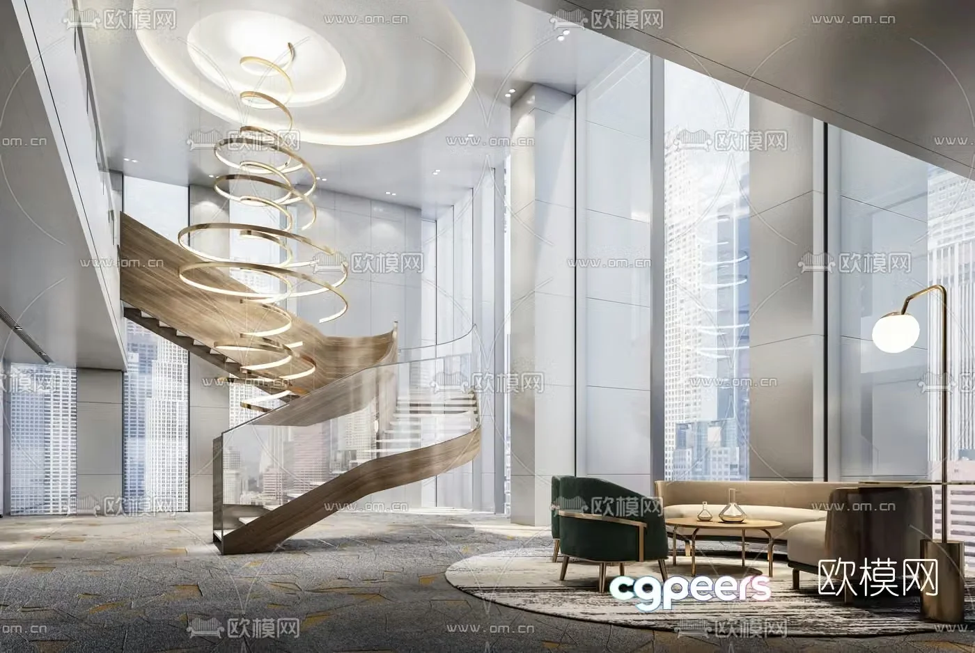 Modern light luxury hotel stairwell 3D model