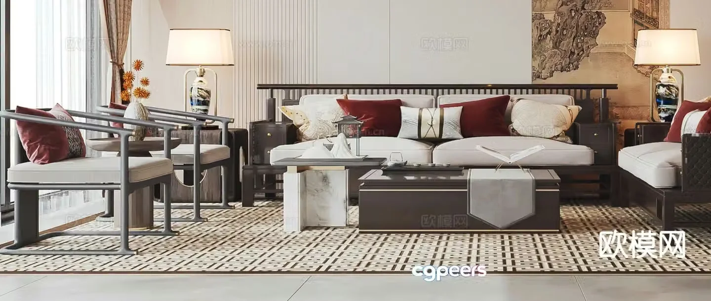 New Chinese style modular sofa 3d model