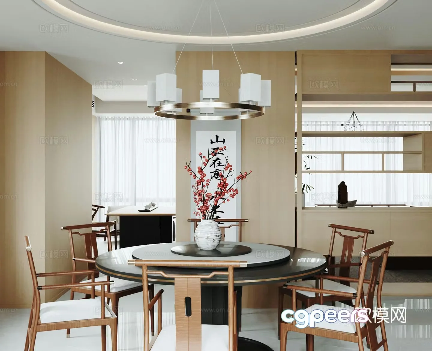 New Chinese dining table and chair 3D model