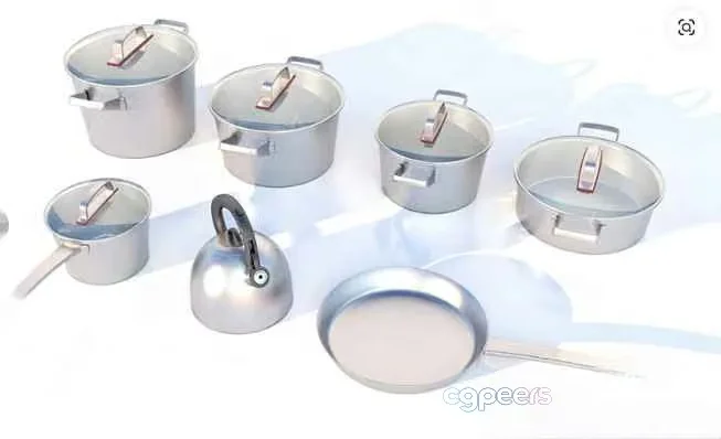 A Set Of Stainless Steel Cookware 3D Model – 11434 – VRAY Render