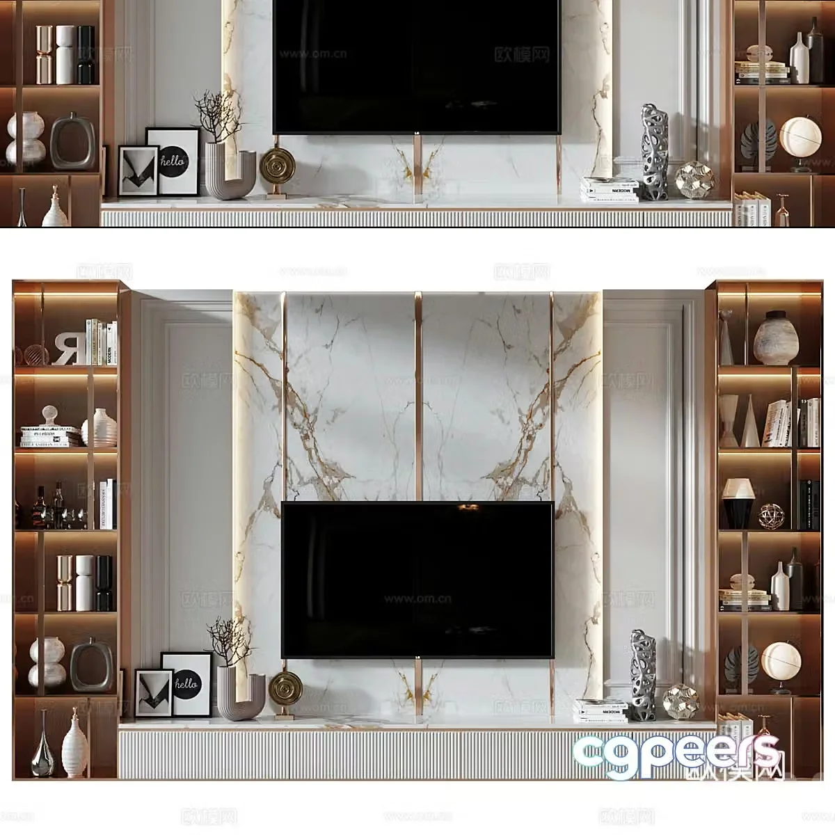 Modern light luxury TV background wall 3d model