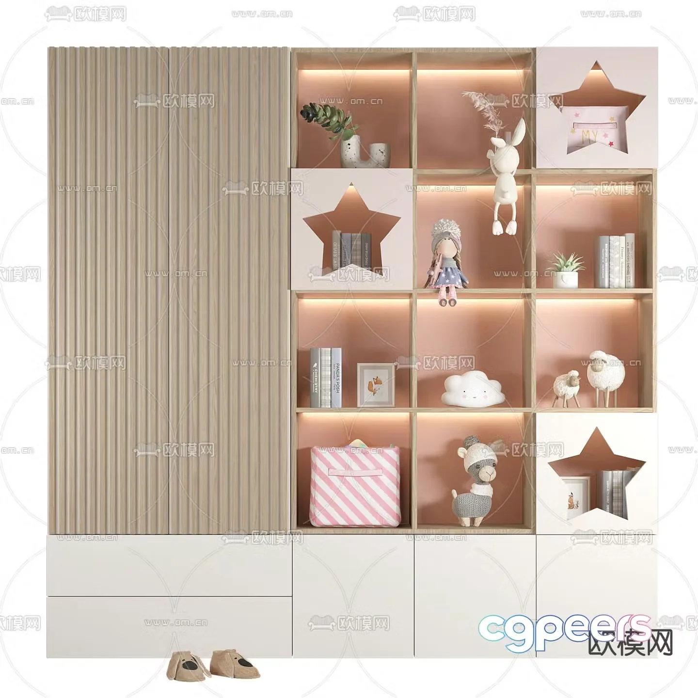Modern solid wood children’s bookcase 3d model