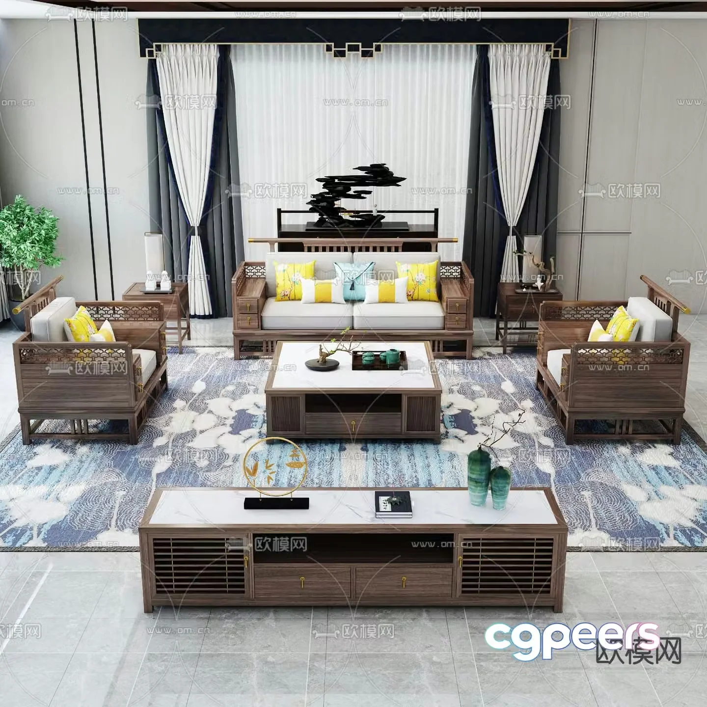 New Chinese style modular sofa 3d model