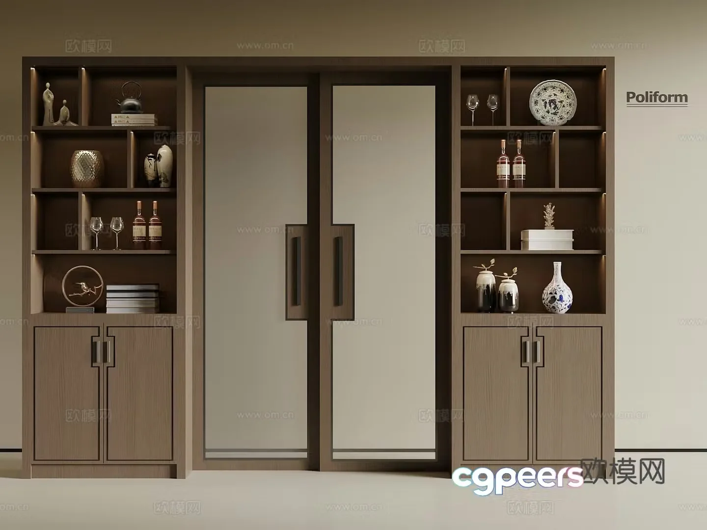 New Chinese sliding door wine cabinet 3D model