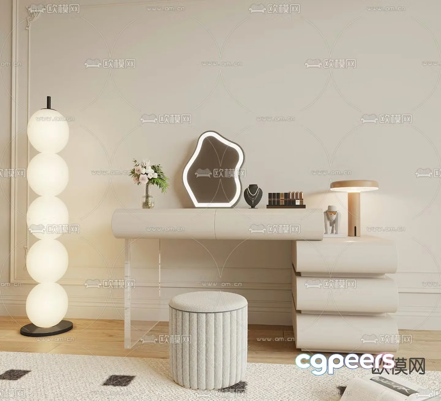 Cream style dresser 3d model
