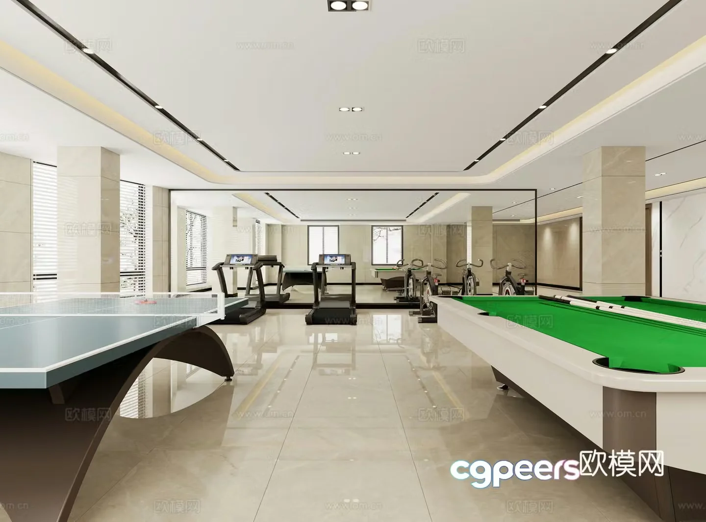 Modern gym leisure area 3d model