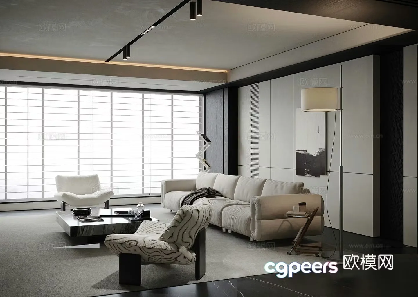 Modern minimalist home living room black and white living room living room without lights sofa and coffee table combination advanced gray 3D model