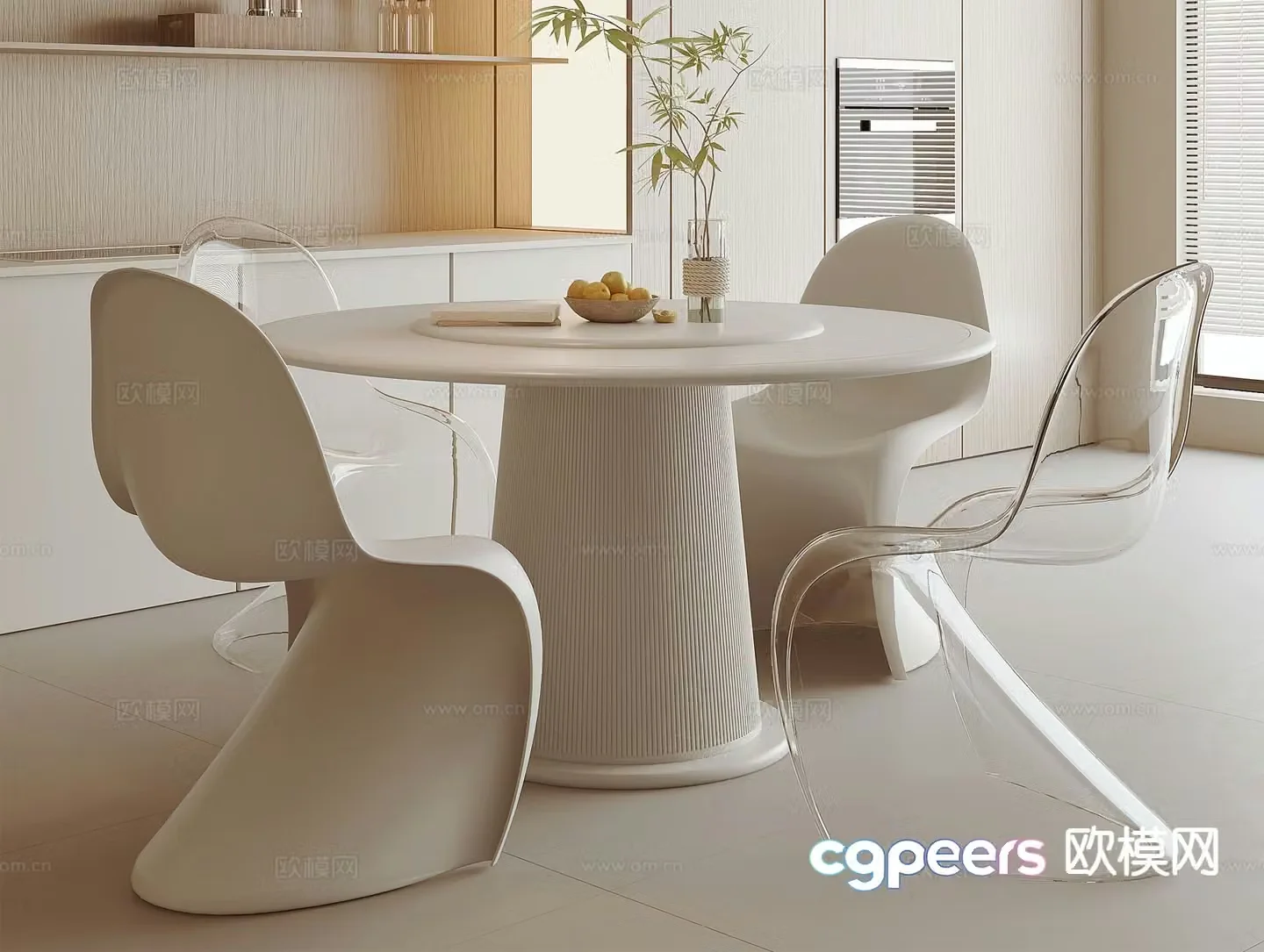 Cream style dining table and chairs 3d model