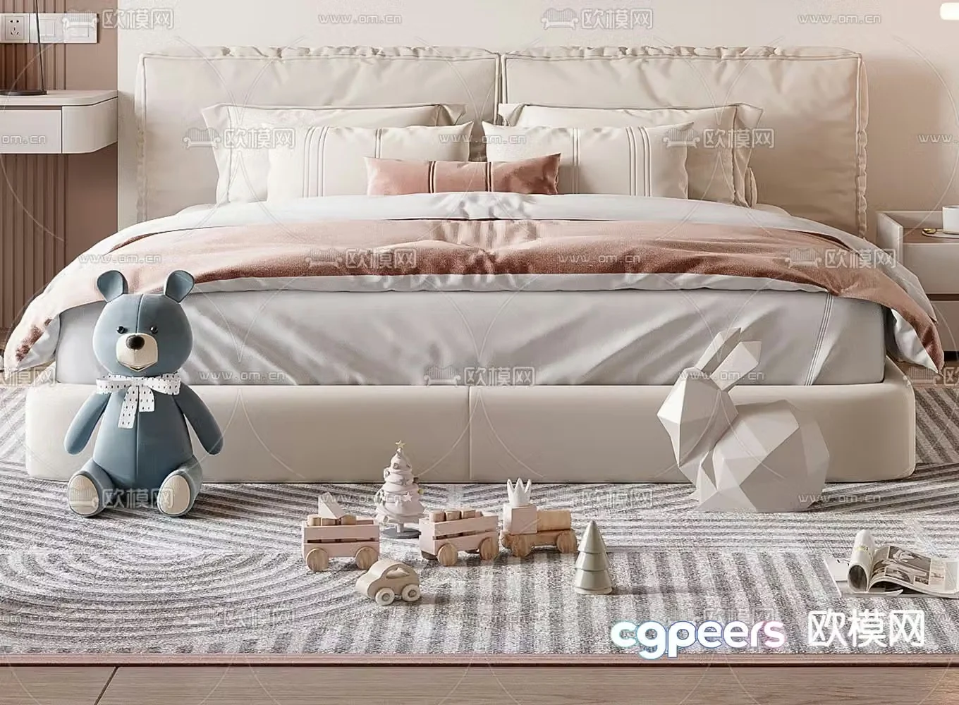 Cream style children’s bed double bed 3d model