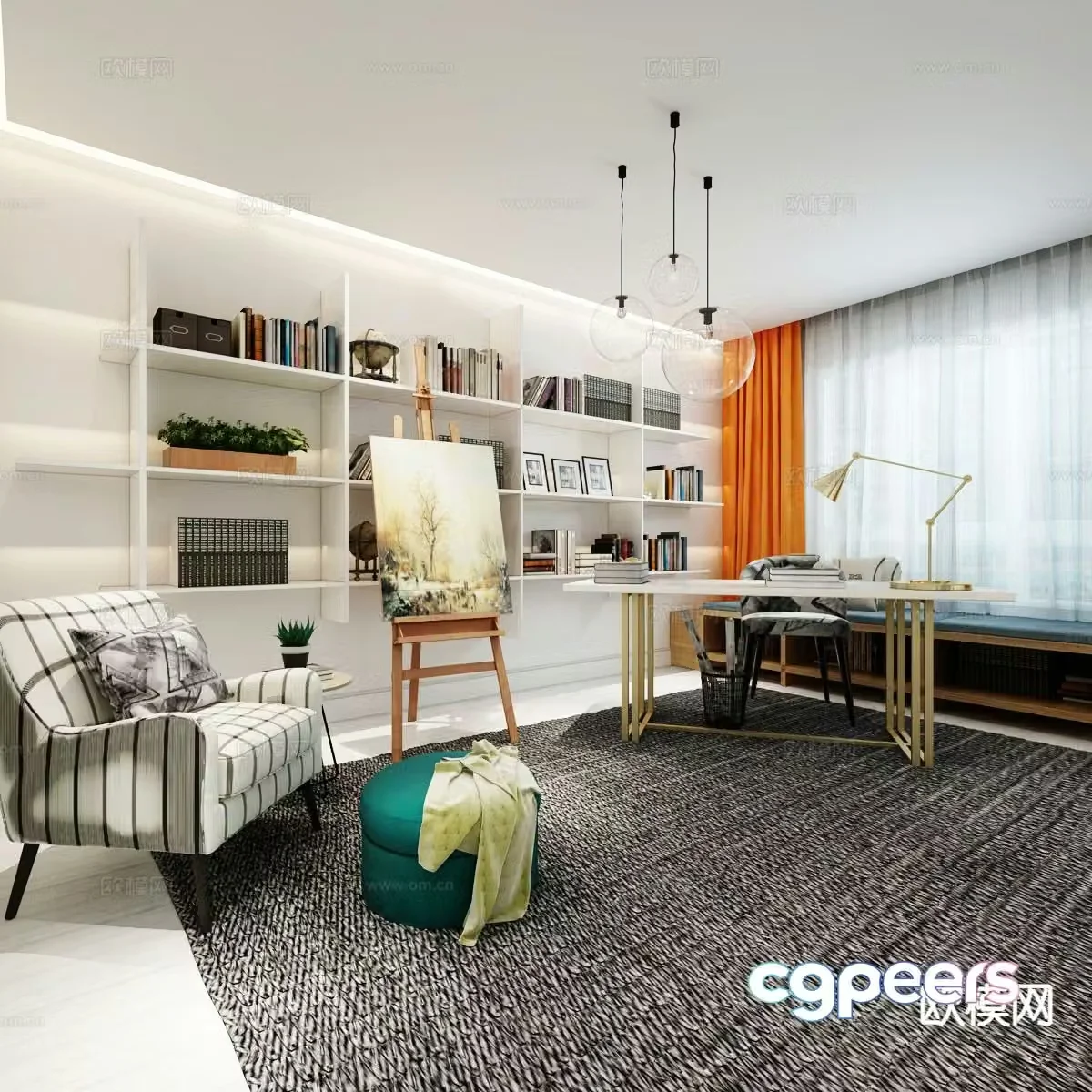 Modern study room 3d model