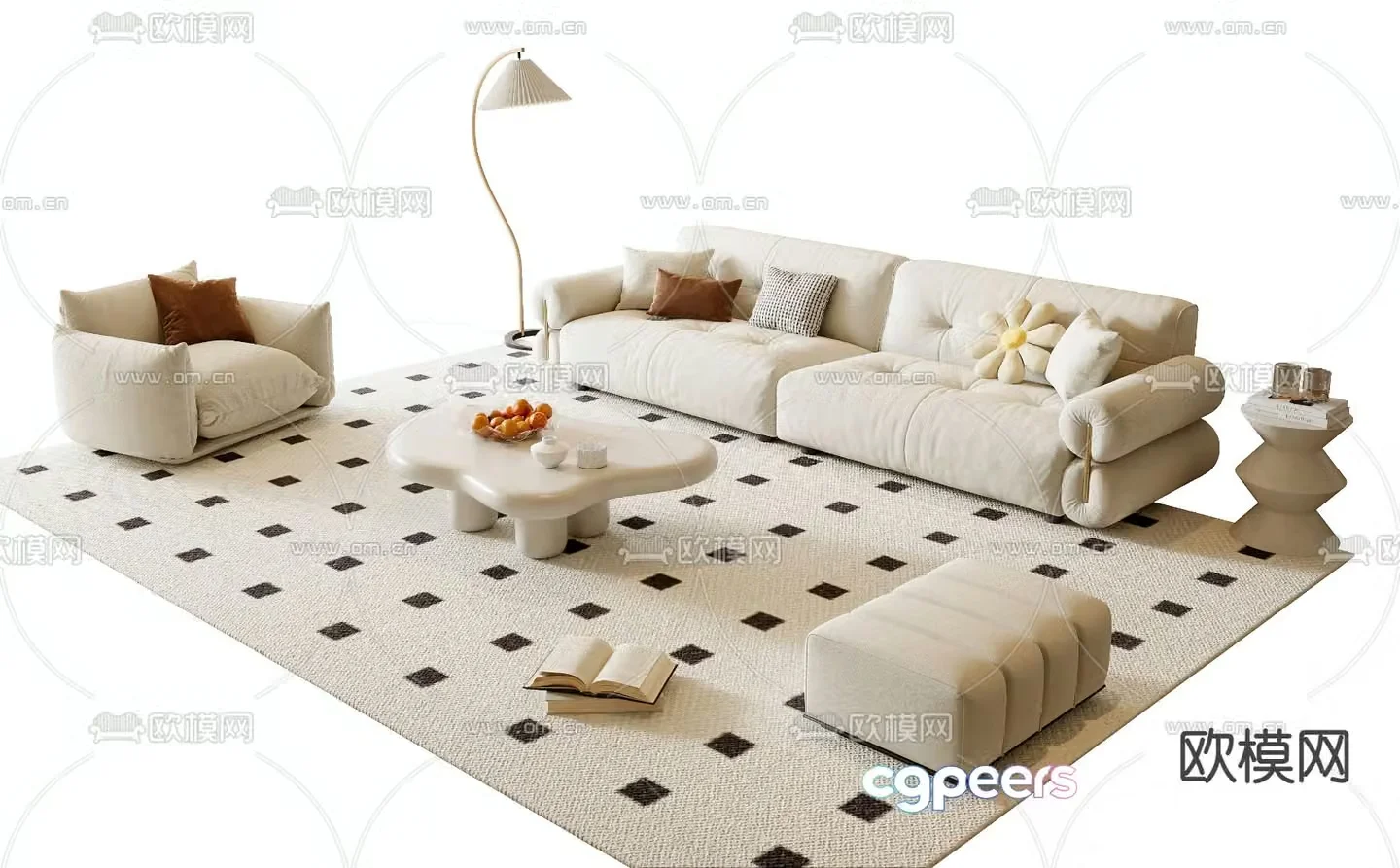 Cream style modular sofa 3d model