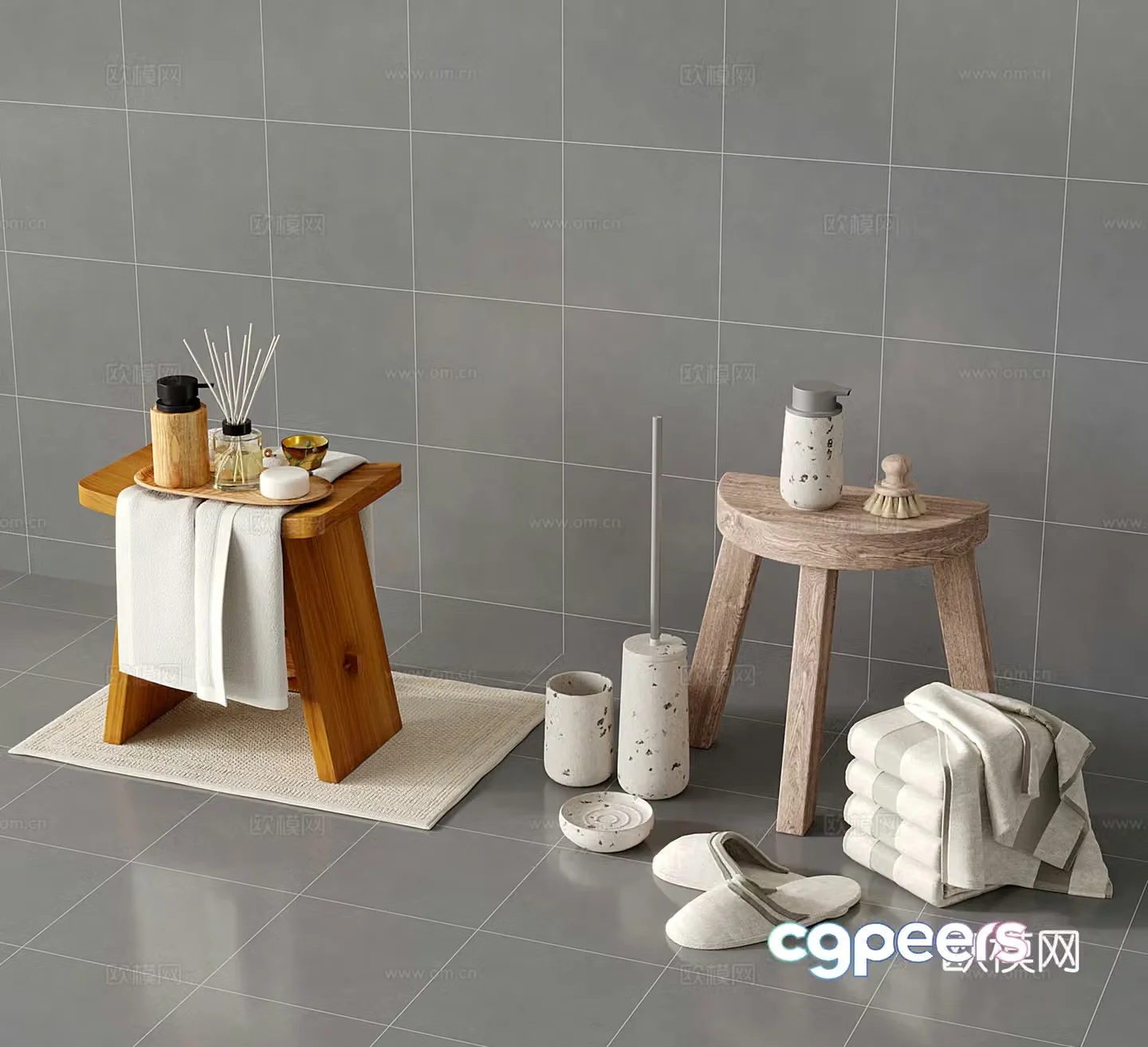 Modern detergents toiletries bathroom small pieces stools 3d model