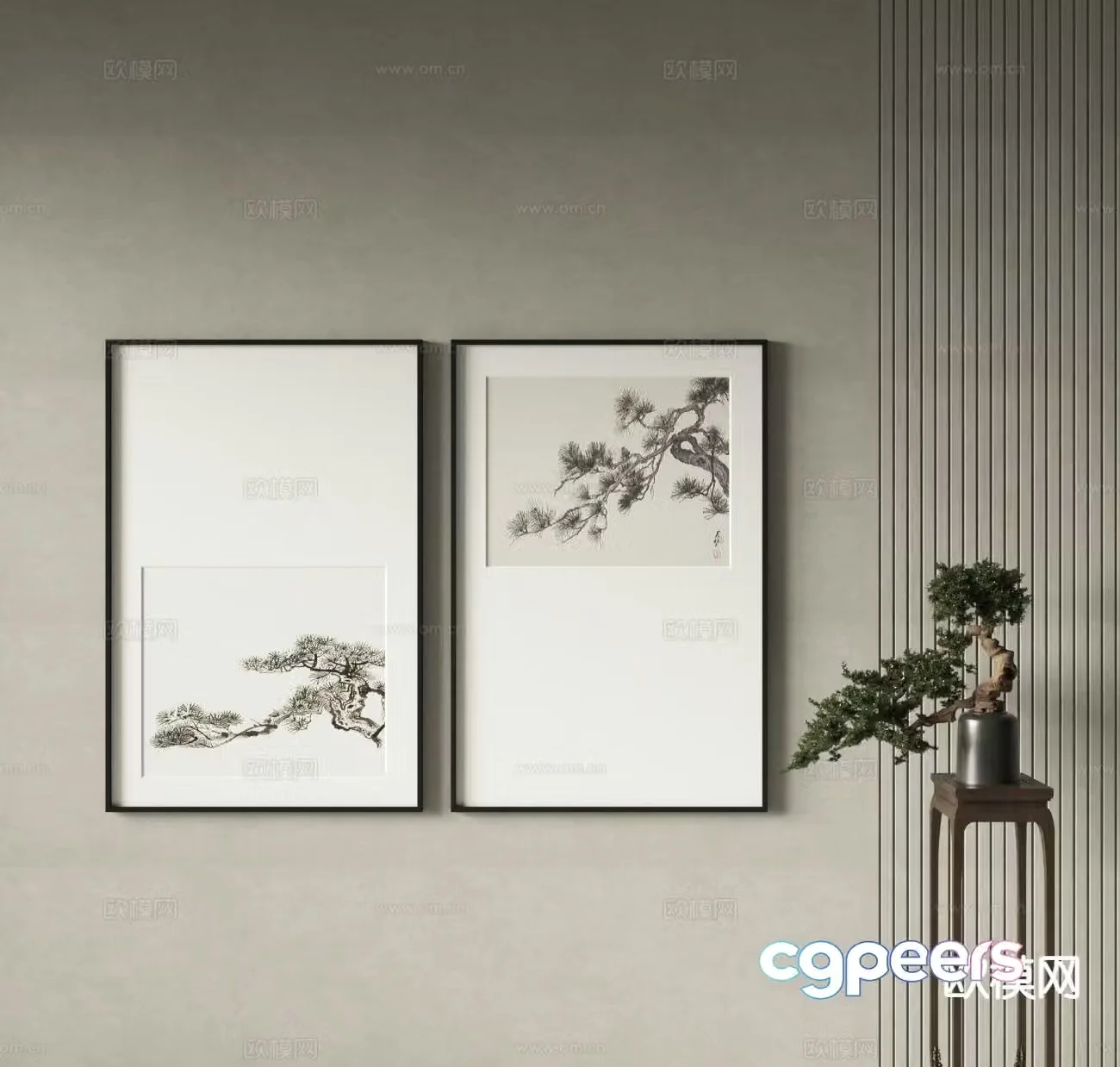 New Chinese style ink painting decorative painting 3D model