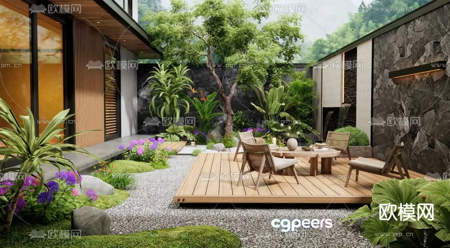 Villa courtyard landscape plant landscaping 3D model