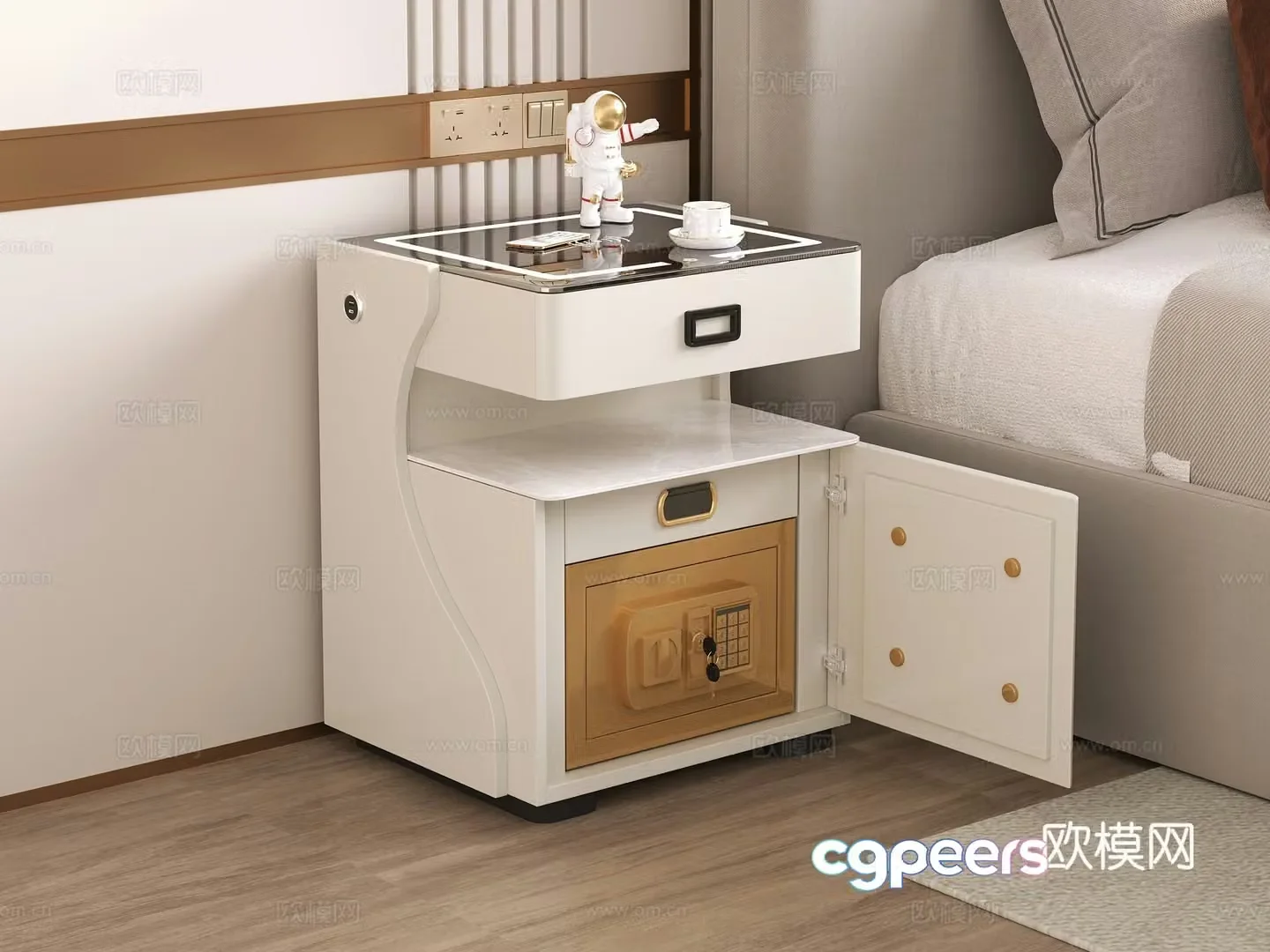 Modern bedside table safe 3d model