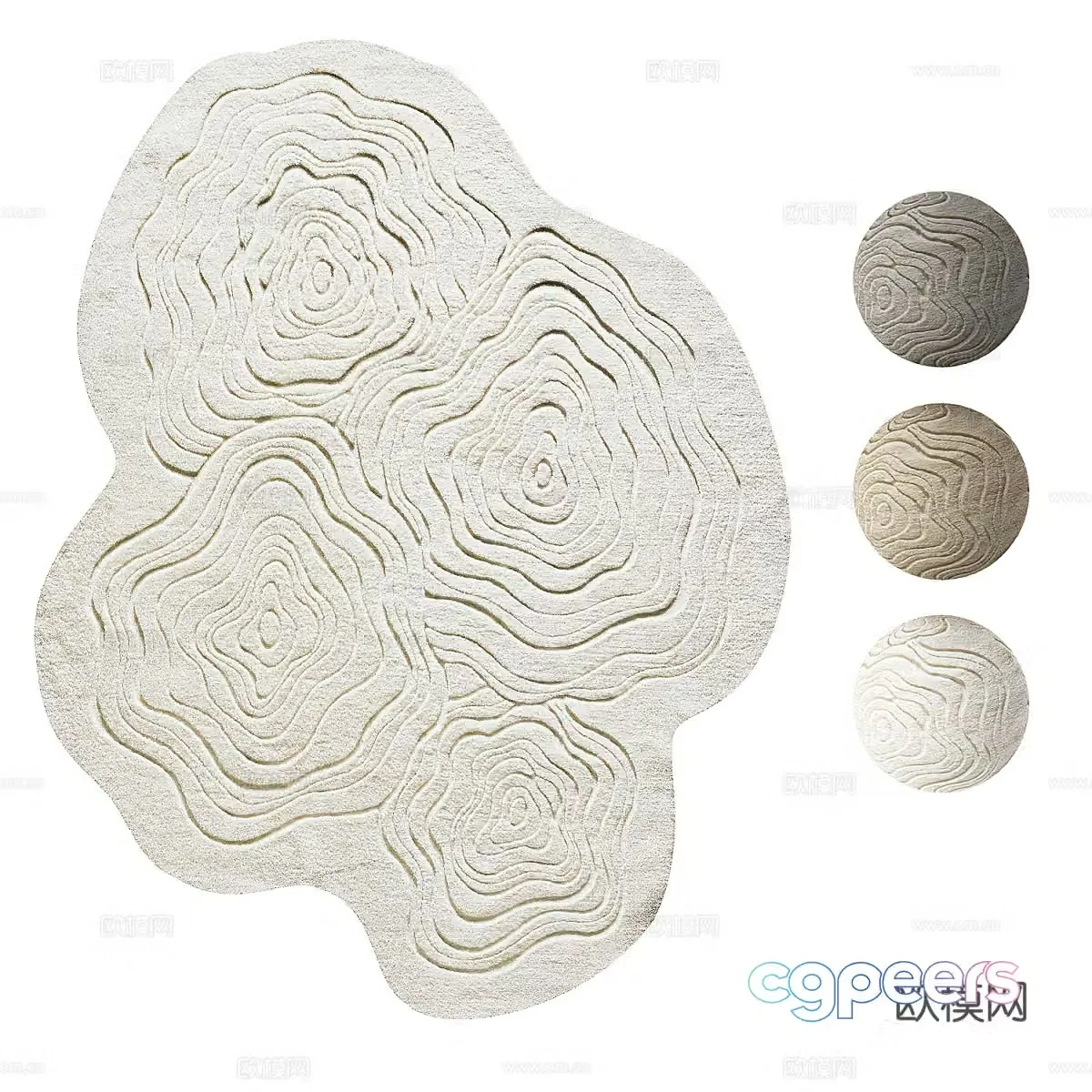Modern Cream Pam Grey Fabric Carpet 3D Model