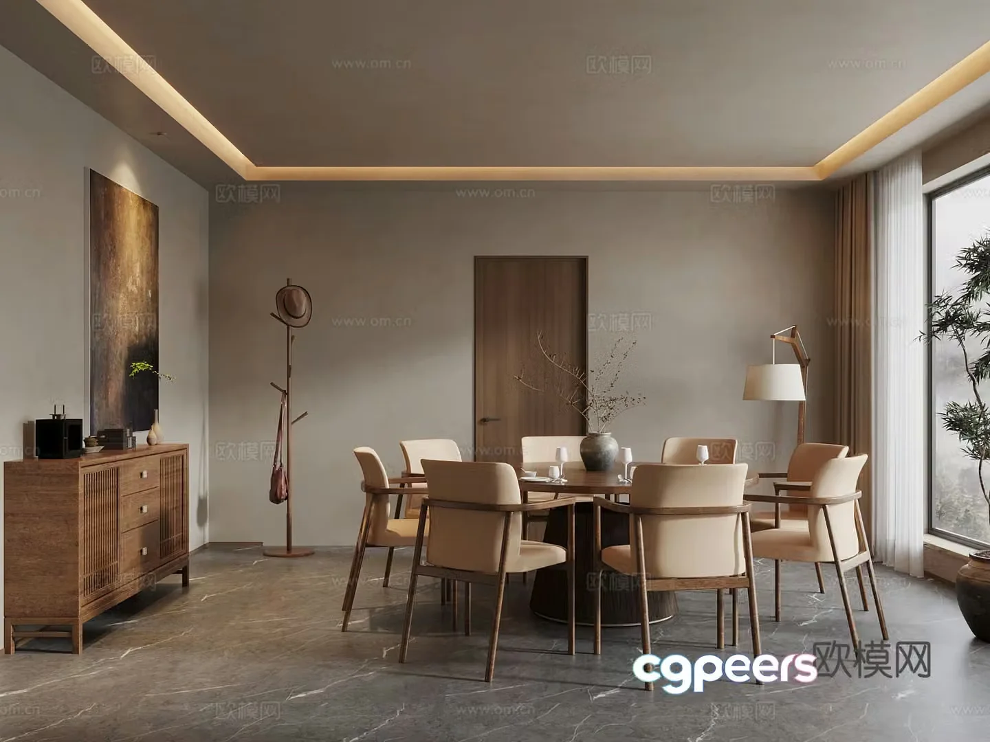 Jijifeng Box Dining table and chair Floor lamp Clothes hanger Side cabinet 3D model