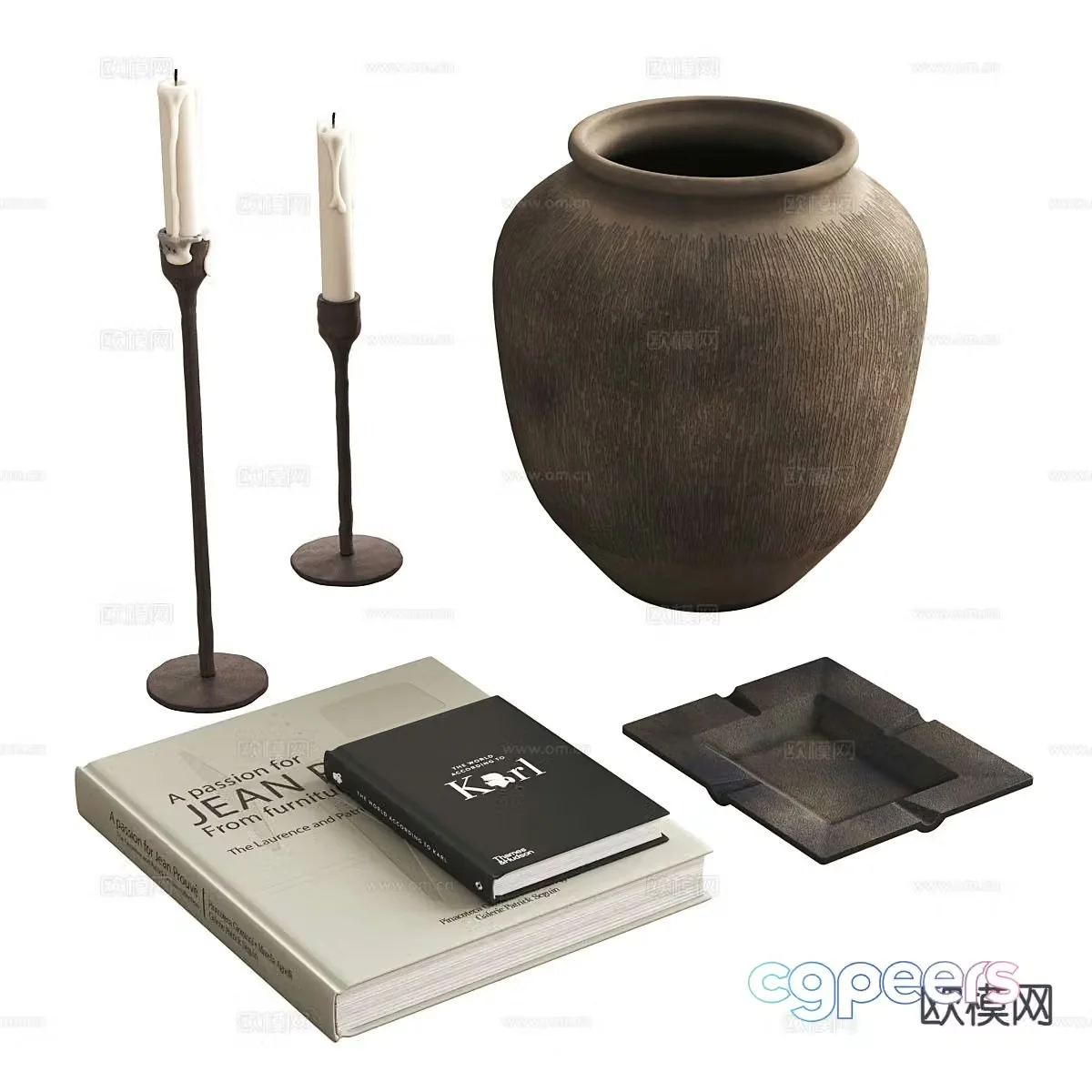 Medieval style decorations ornaments pottery pots books 3D model