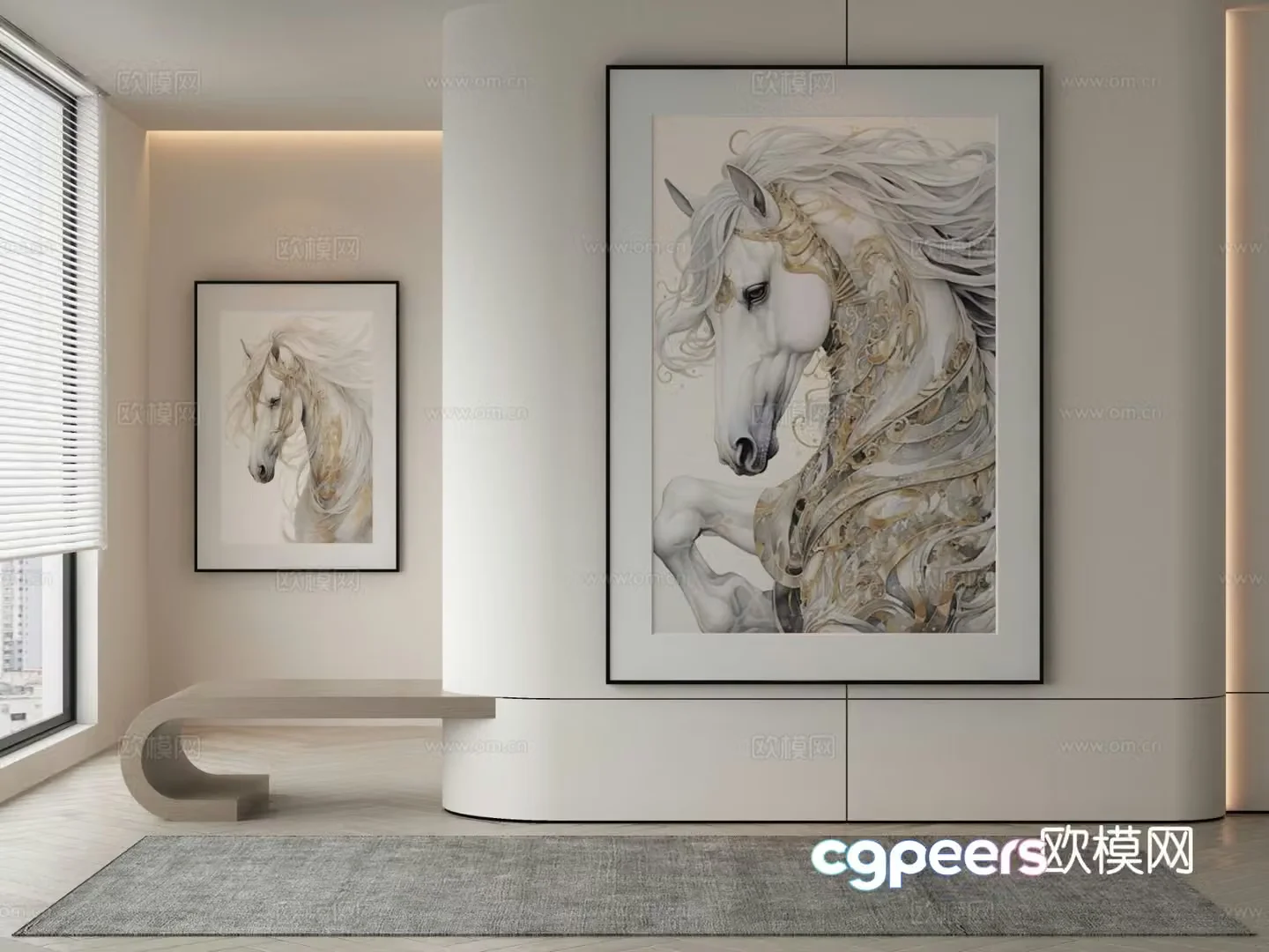 Modern horse hanging painting decorative painting 3d model