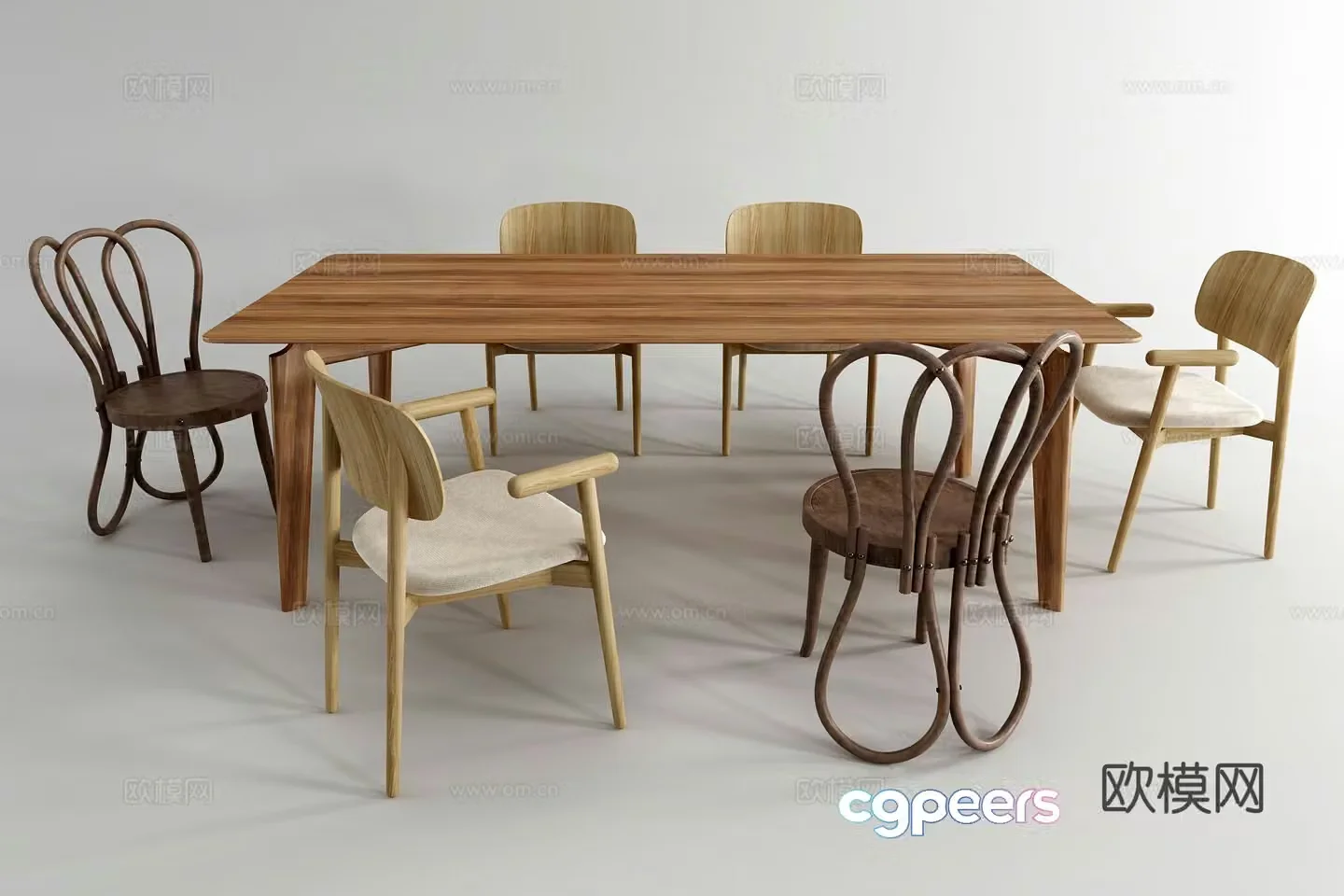 Nordic dining table and chairs strip dining table 3d model