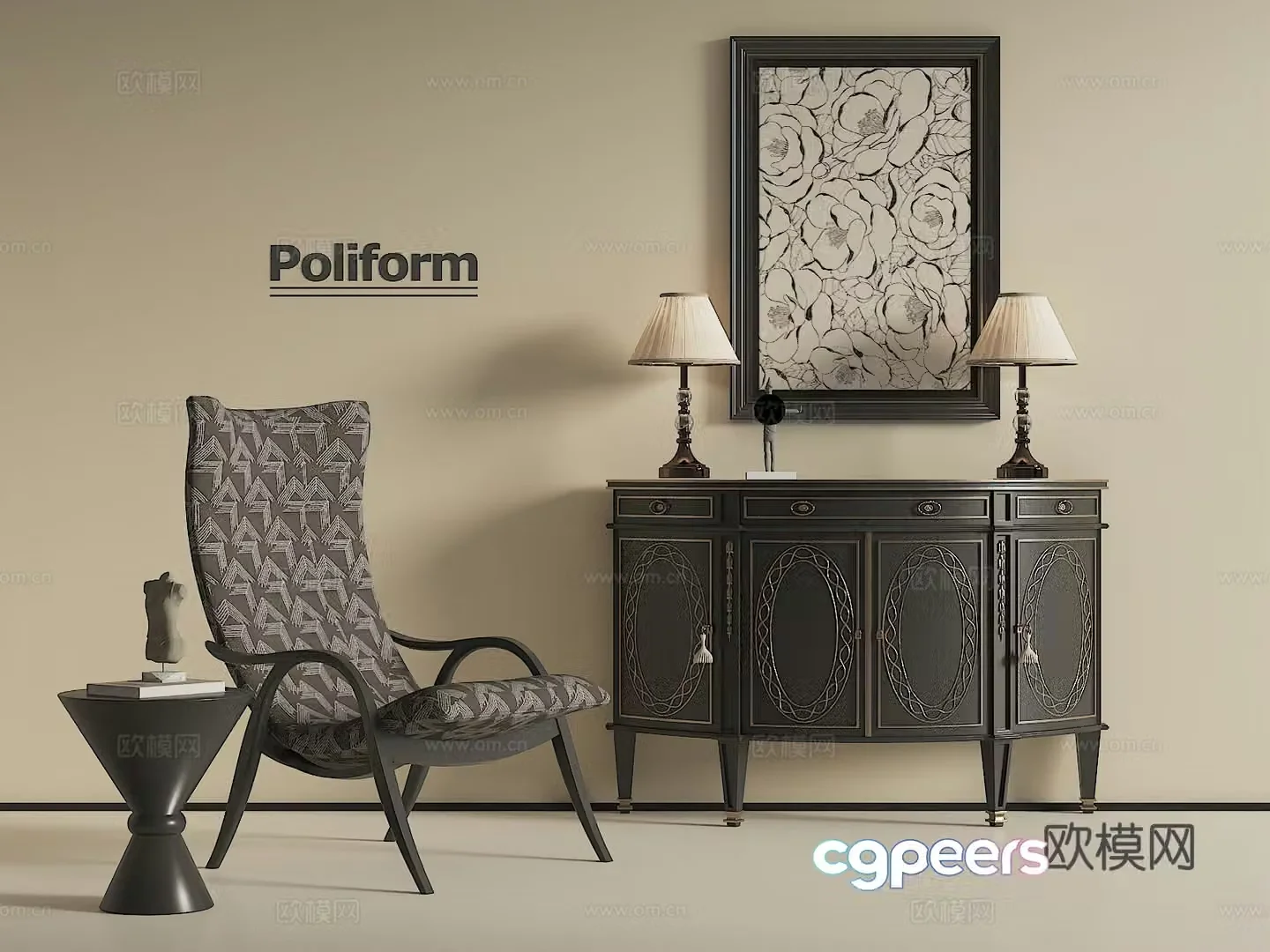 French casual chair 3D model download 3D model
