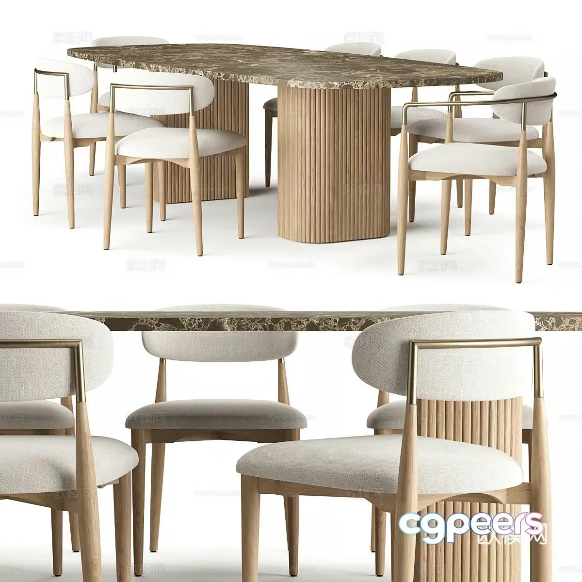 RH Mulholland Stone rectangular dining table chair 3d model