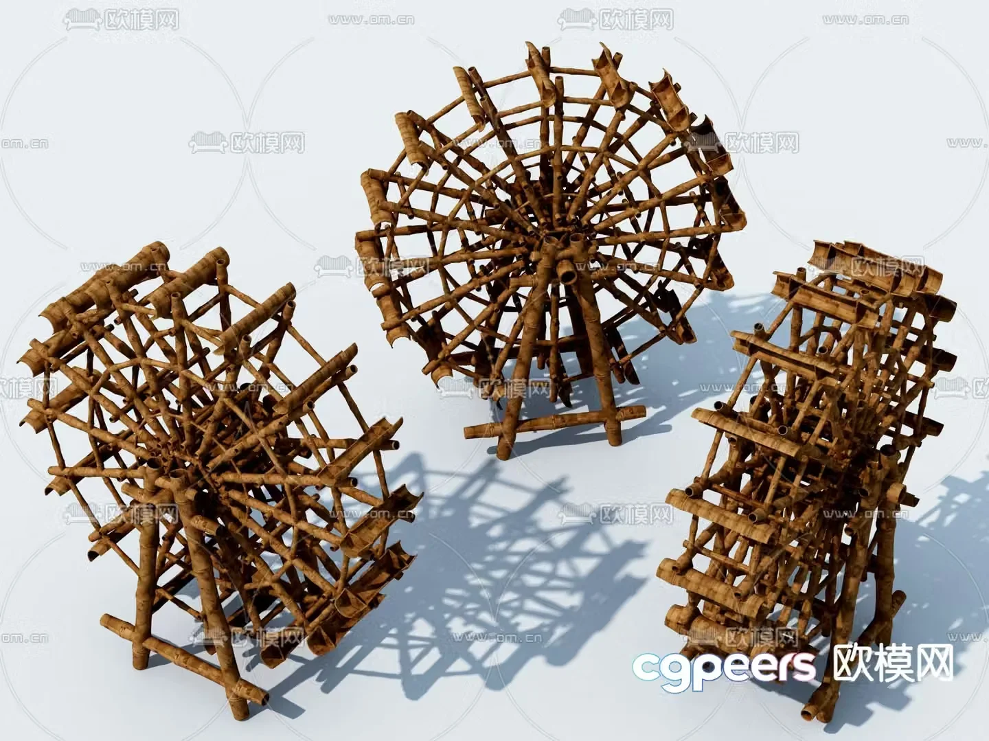 Chinese water wheel water wheel sketch 3D model