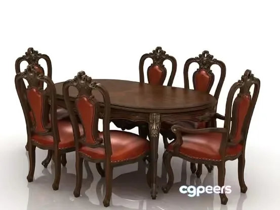 A Dining Table With Chairs 3D Model – 7681 – VRAY Render