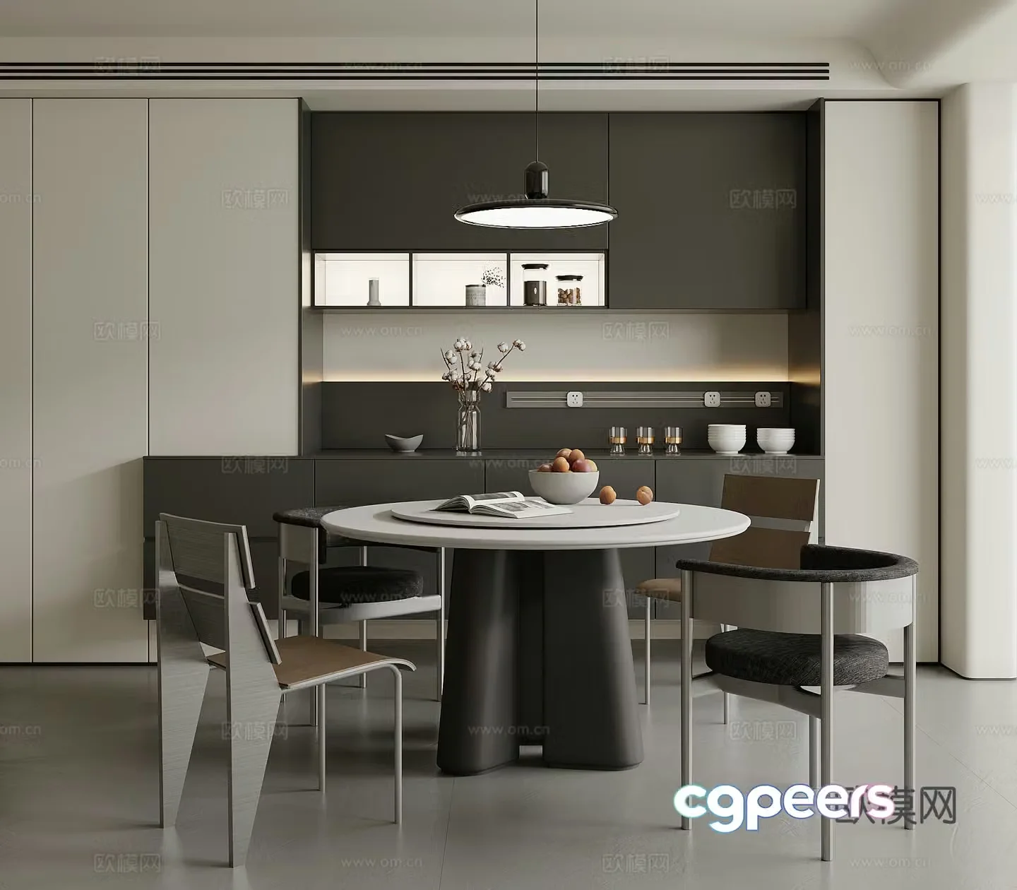 Modern restaurant Minimalist restaurant Round dining table and chair 3D model