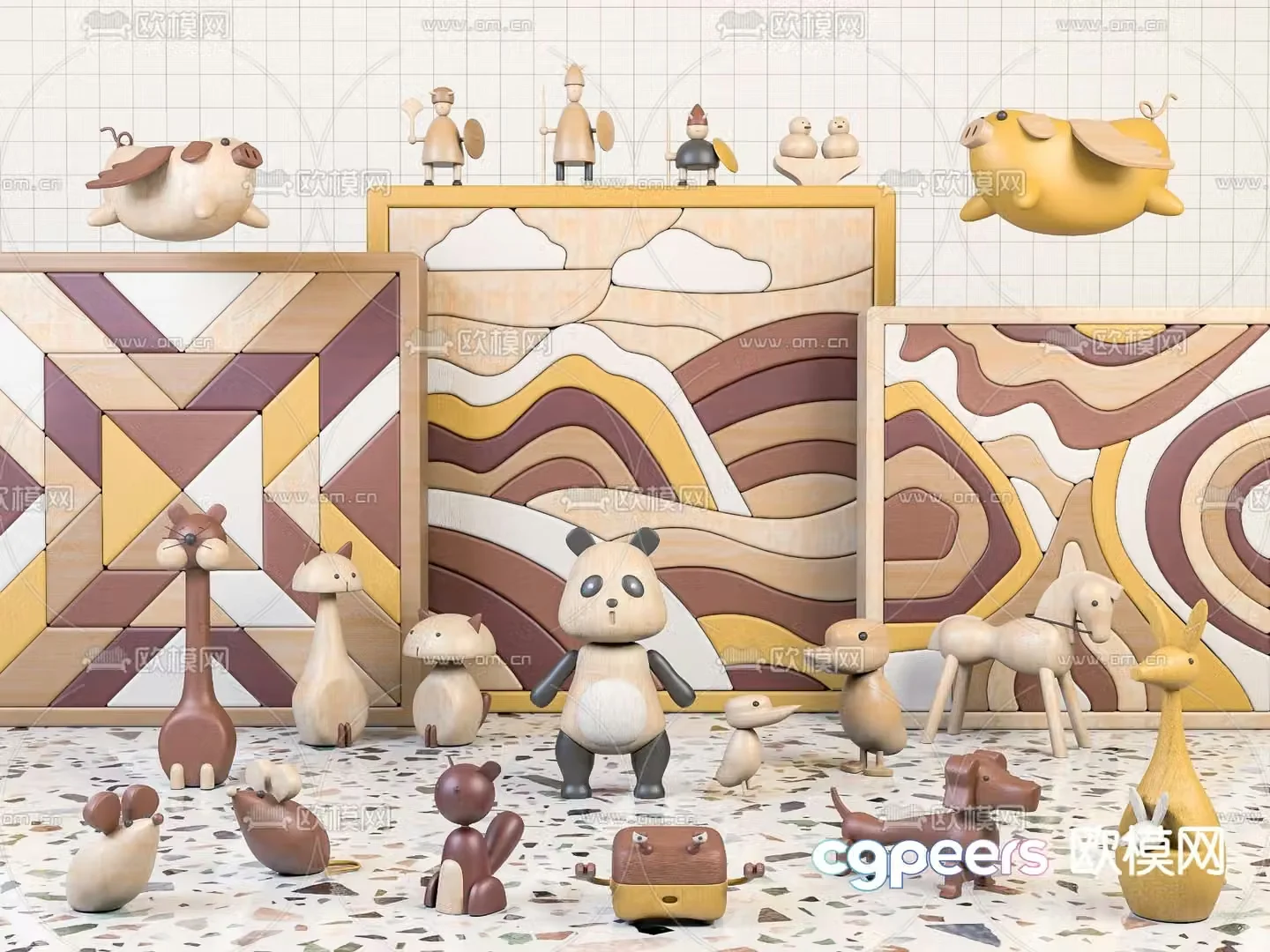 Modern cartoon children’s wooden animal toy 3d model