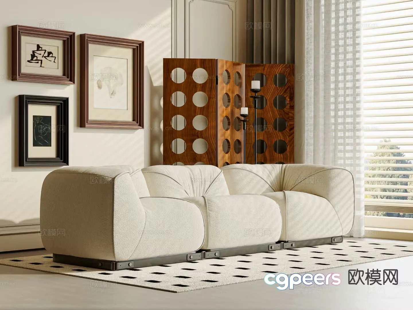 Three seater sofa upholstered sofa 3d model