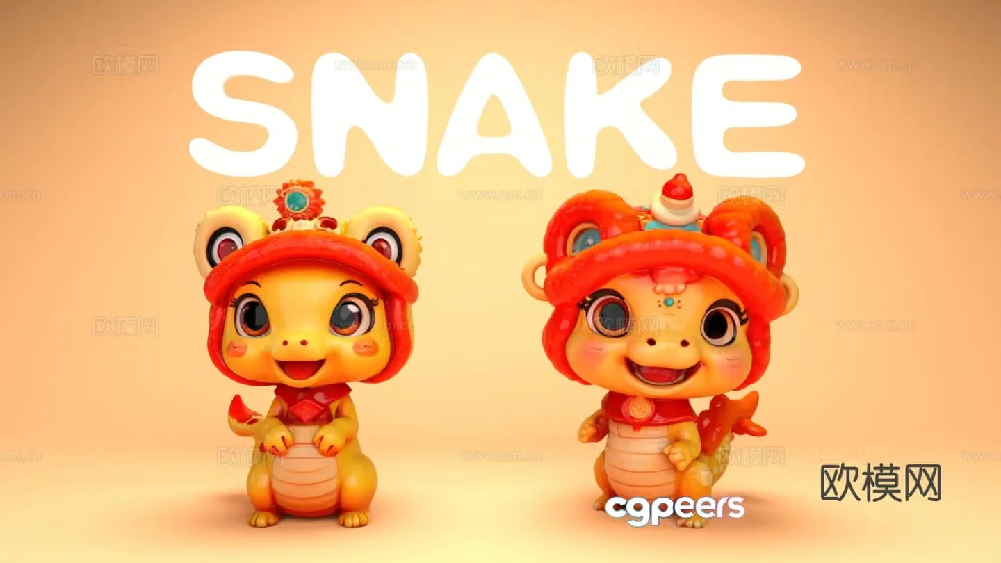 Zodiac Snake Trendy Cartoon Snake Sculpture Ornament 3D Model