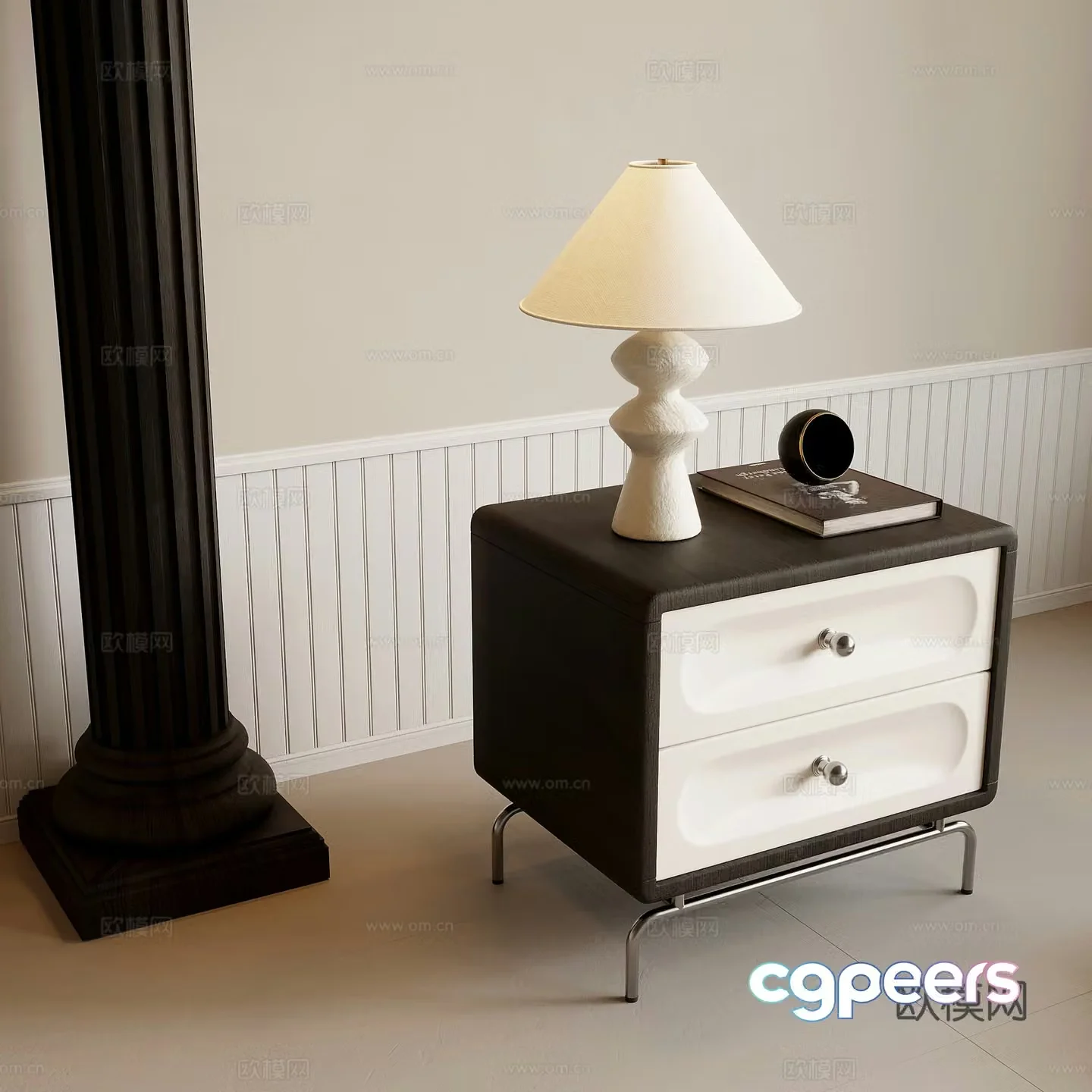 Bedside table French retro style bedside table desk lamp jewelry ornaments 3D model