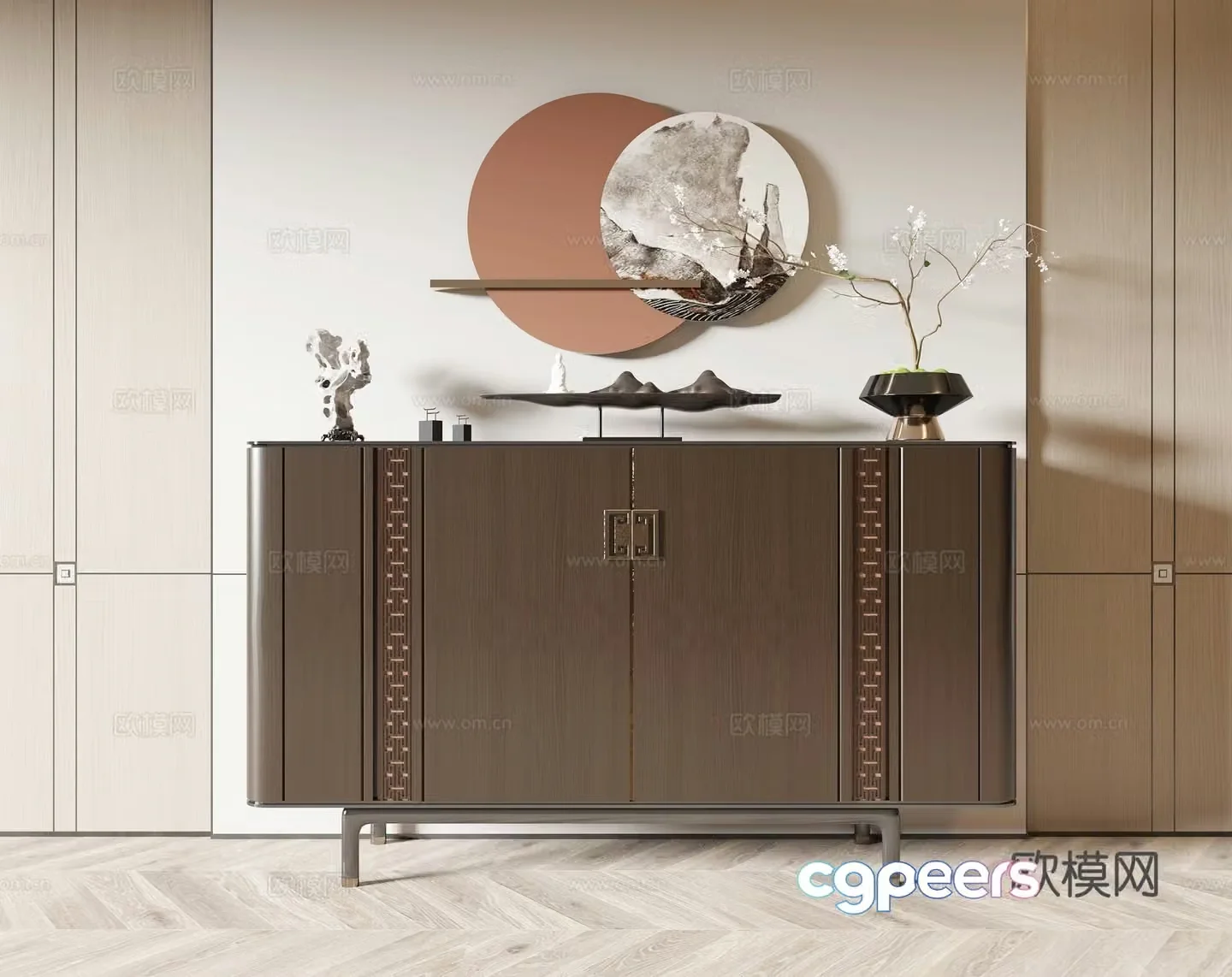 New Chinese style entrance cabinet side cabinet 3D model