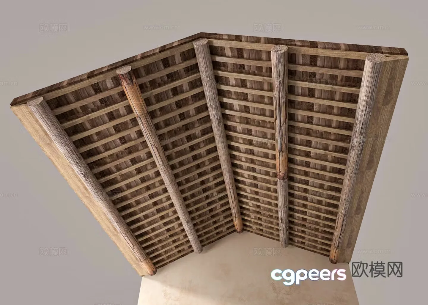 Wabi-sabi wooden beam ceiling micro cement paint 3d model