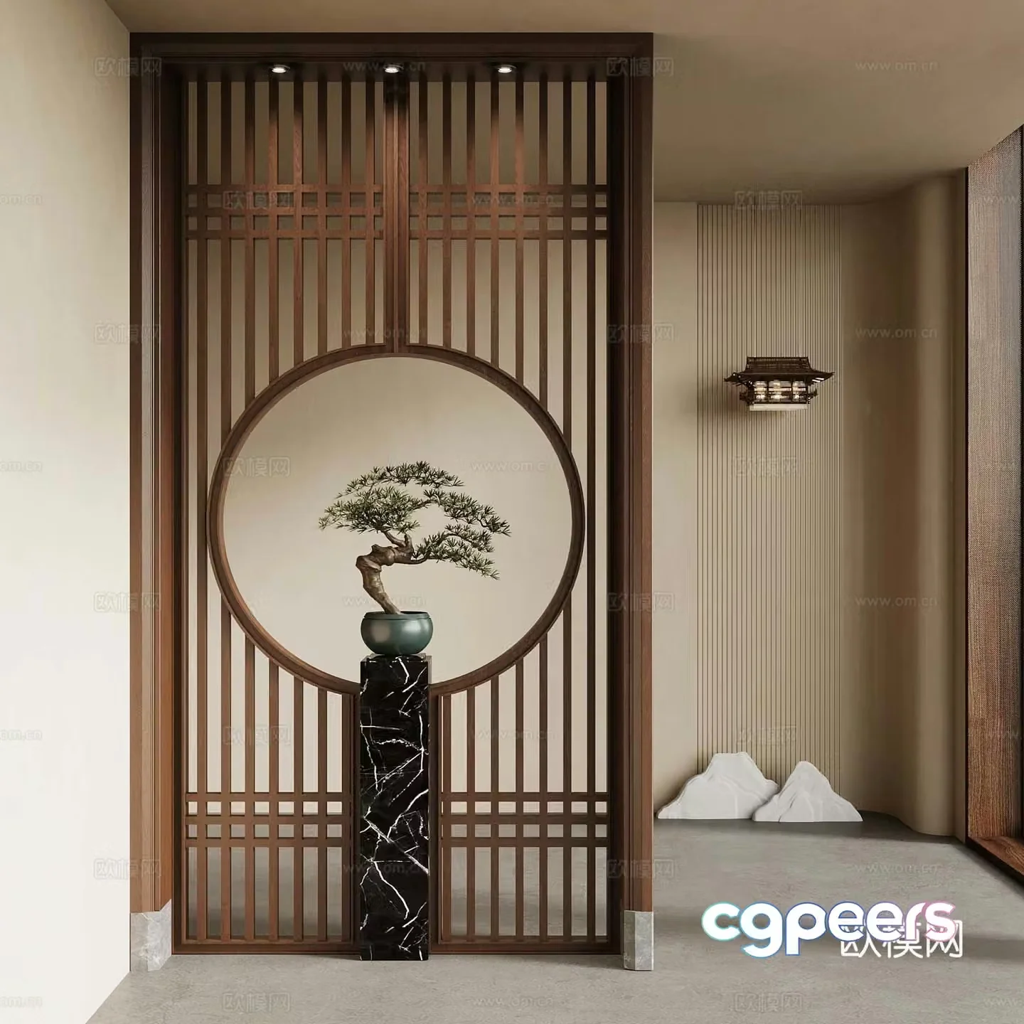 Middle-aged style porch partition New Chinese style porch partition Vase 3D model