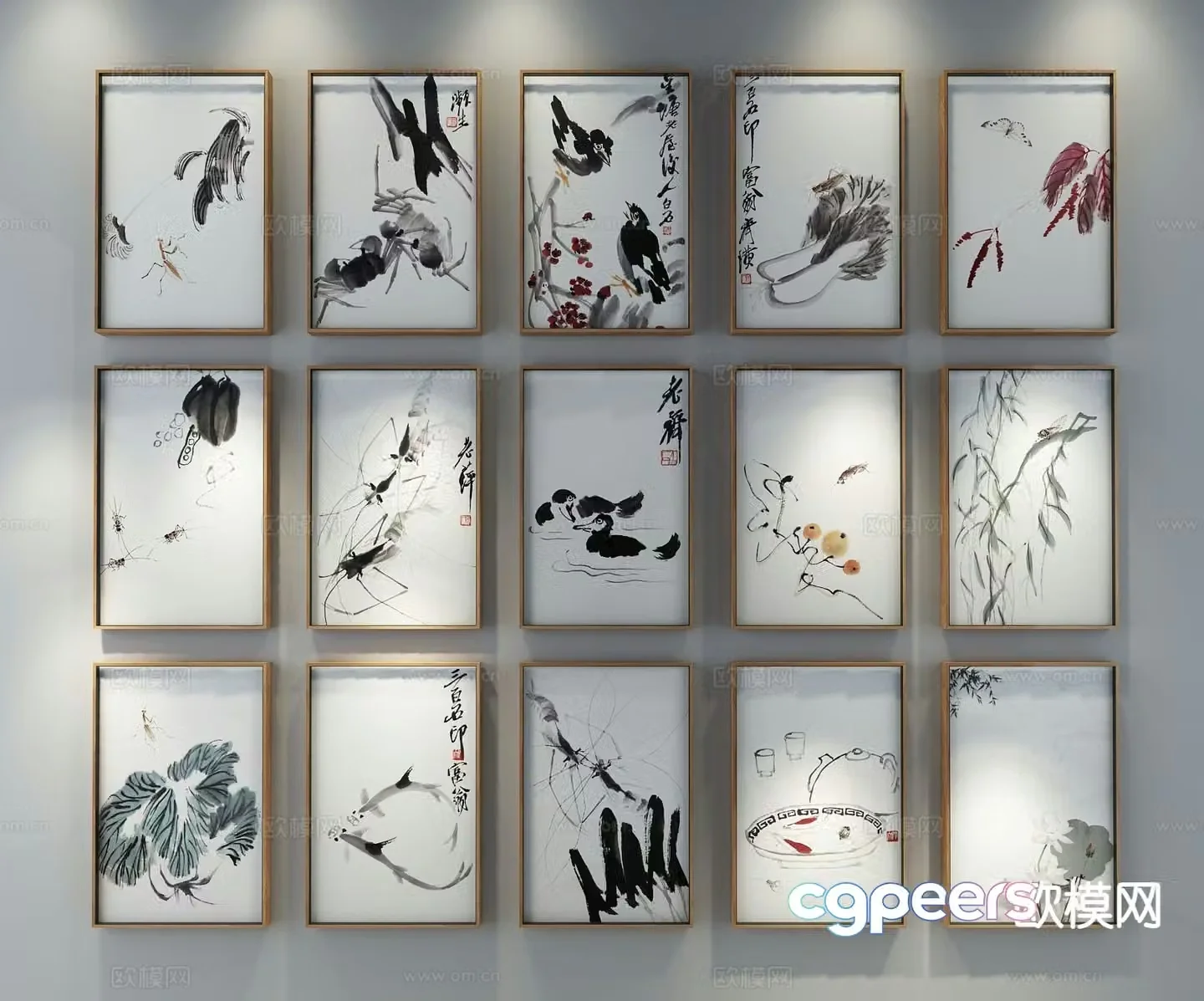 New Chinese style decorative painting ink painting hanging painting 3D model