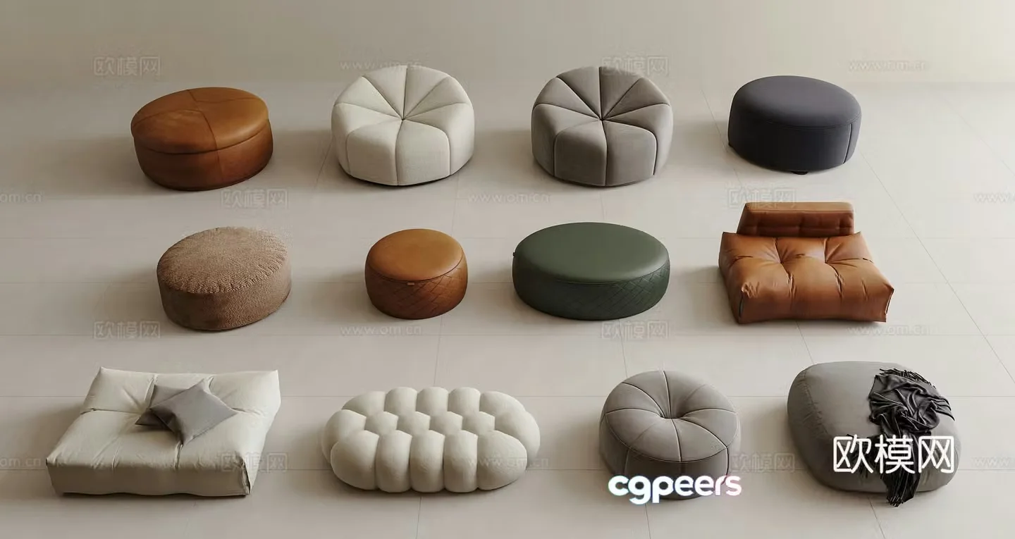 Modern sofa stool bed end stool footrest bench round stool square stool footrest 3D model