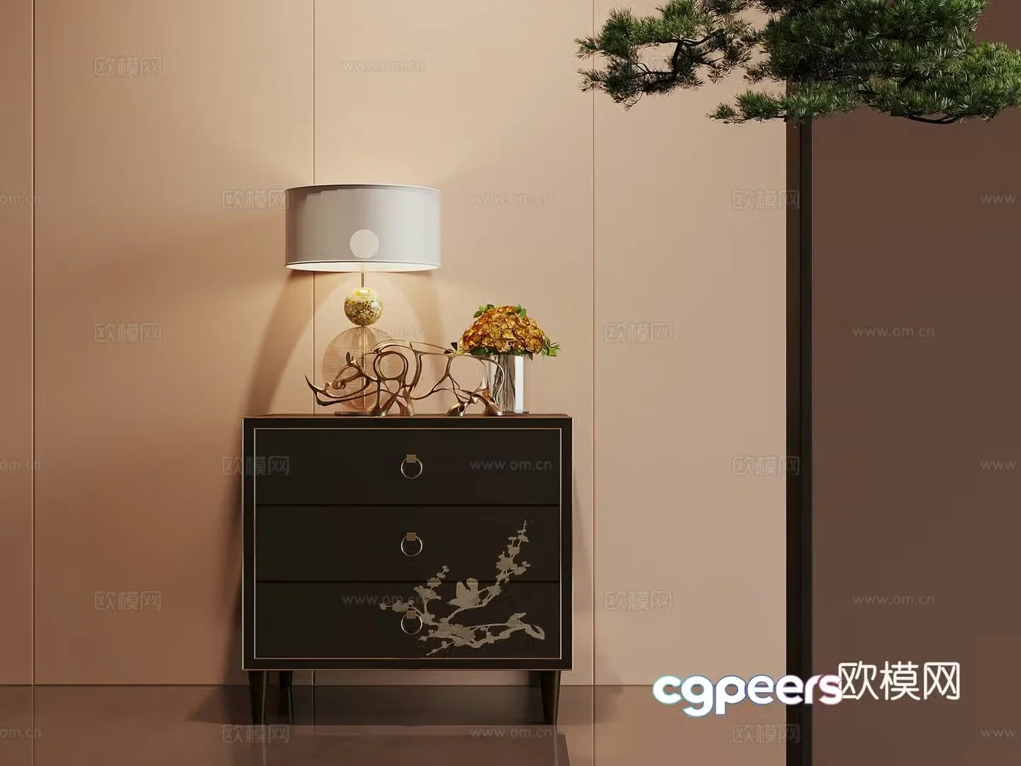 New Chinese style bedside table 3D model