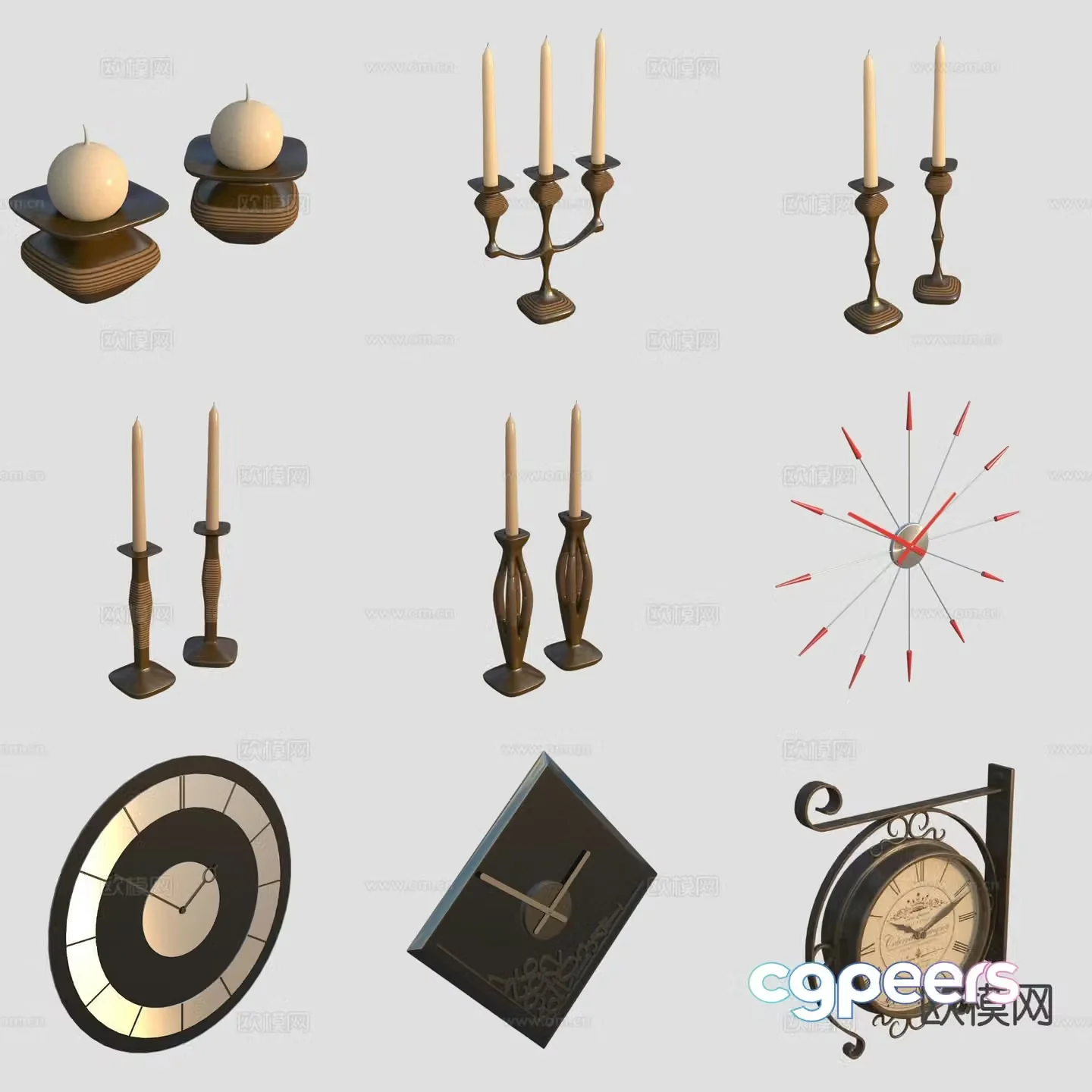 Medieval style decorations ornaments candlestick lamp clock 3d model