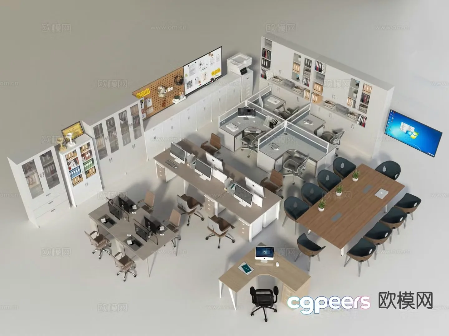 Modern desk office furniture 3d model