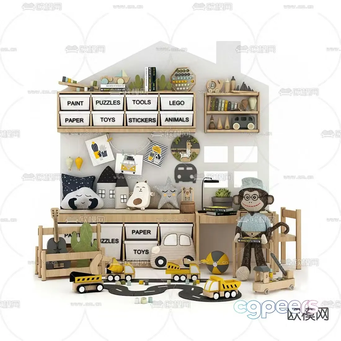Modern children’s toy storage cabinet 3d model
