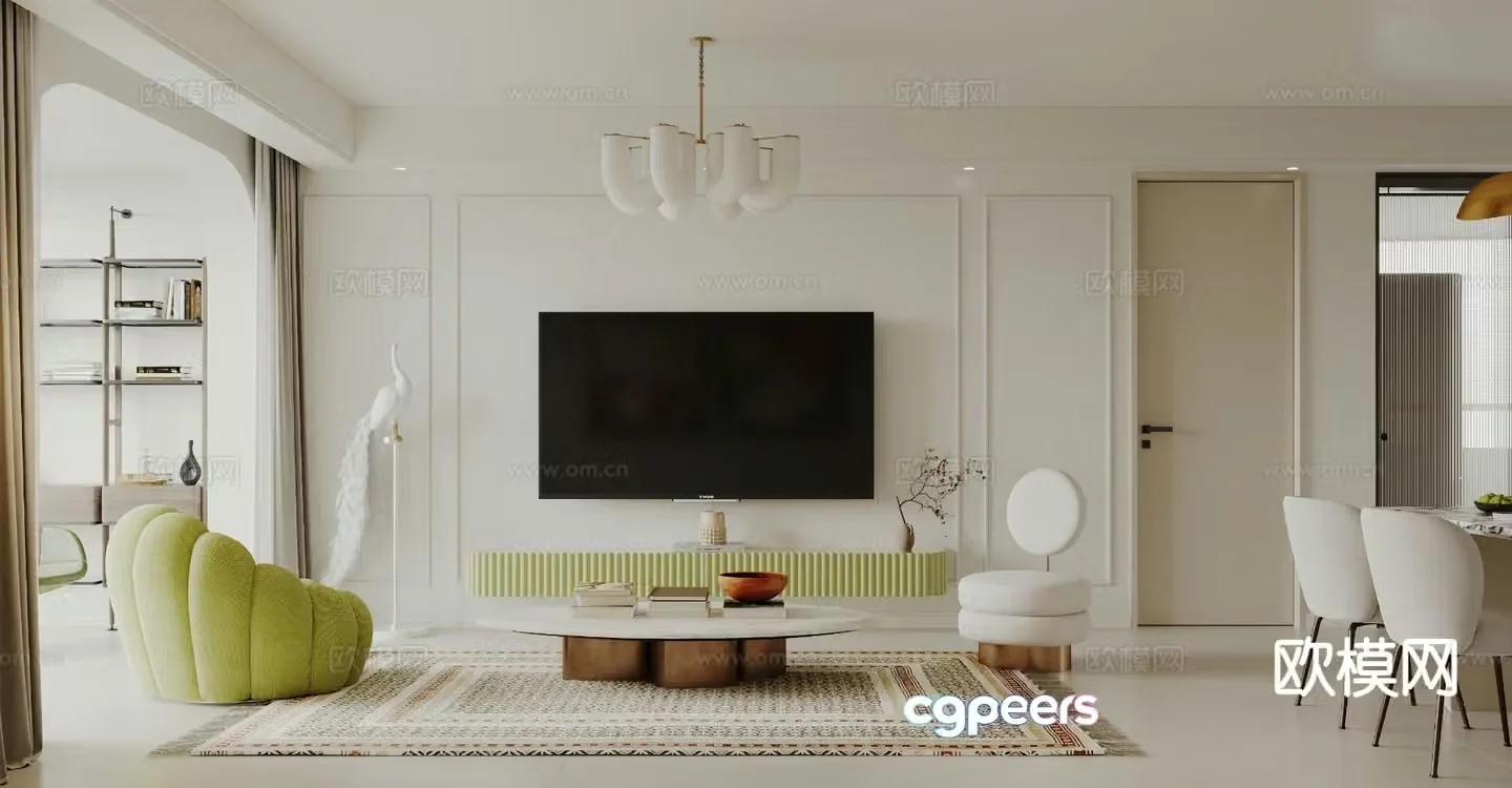 Cream style living room 3d model