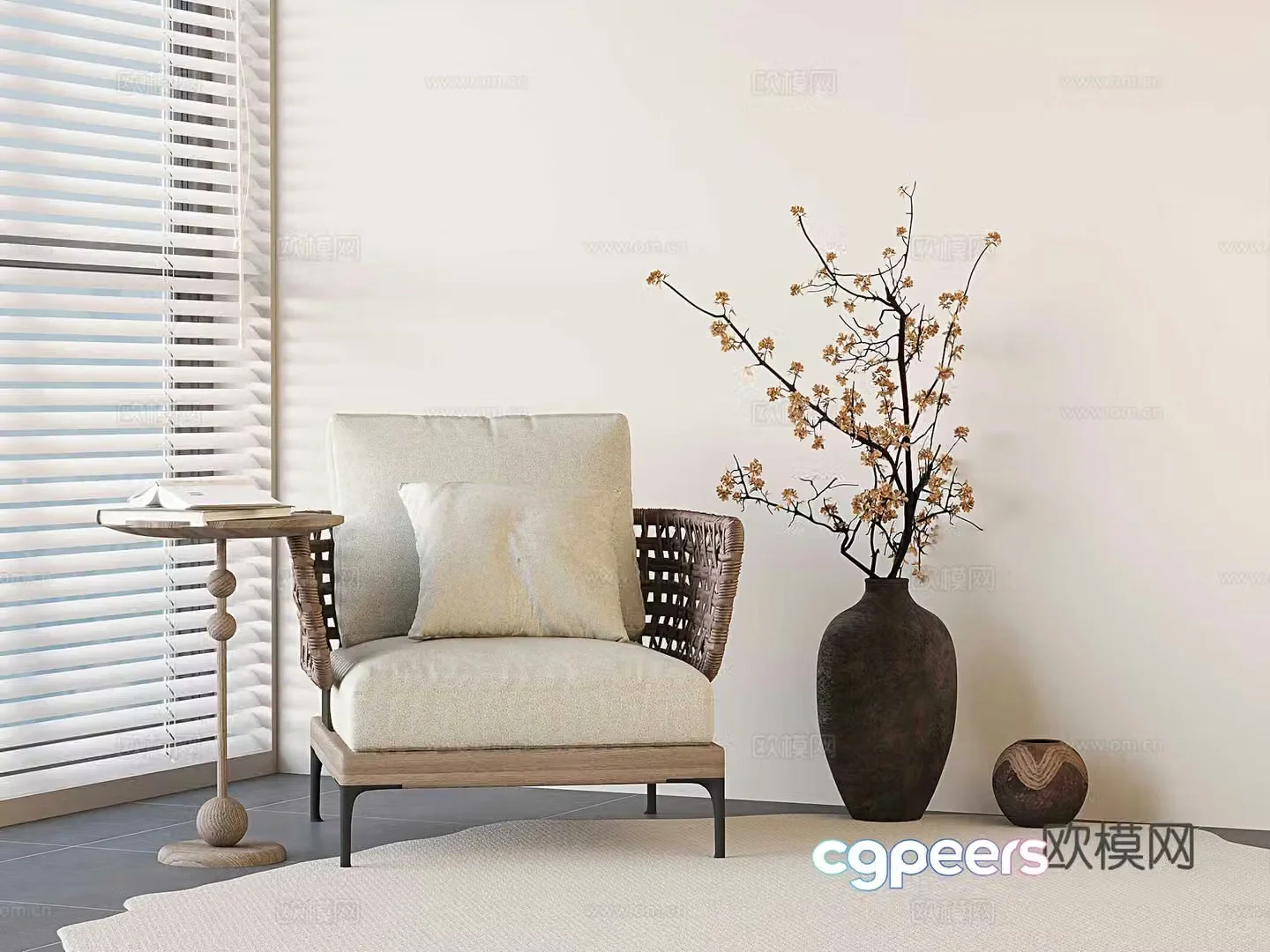 Wabi-sabi sofa chair rattan chair 3d model