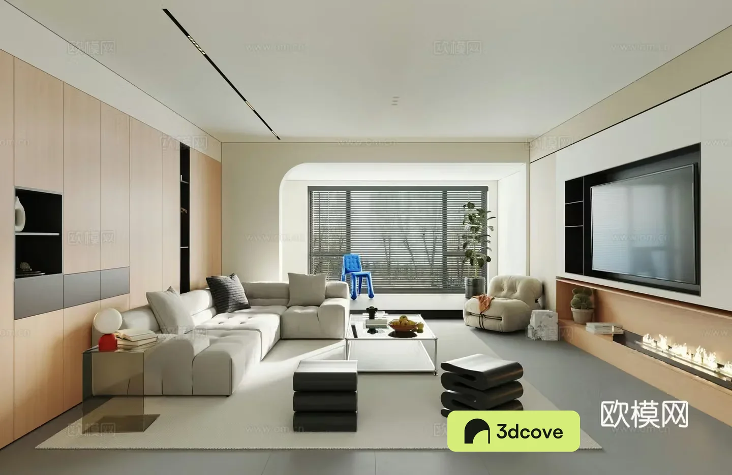 Modern retro style living room horizontal hall large flat