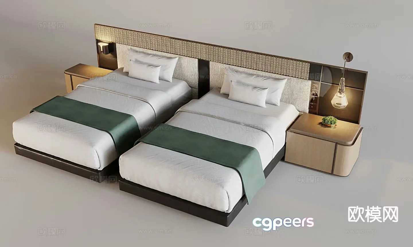 Modern hotel single bed twin bed 3d model