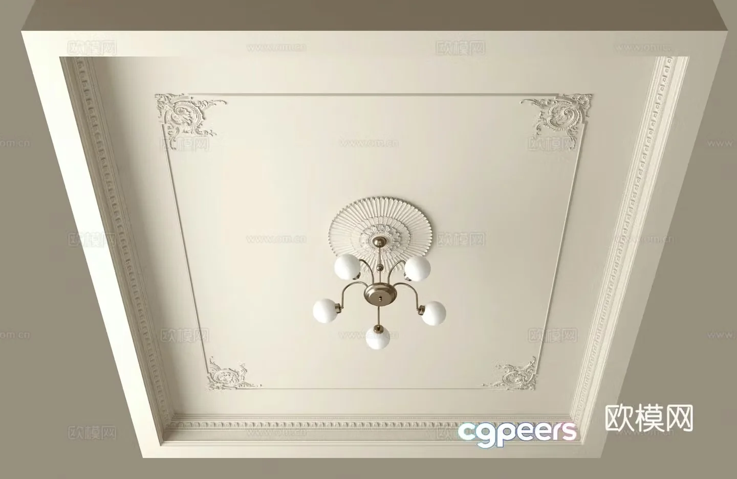 French ceiling line carved lantern plate 3D model