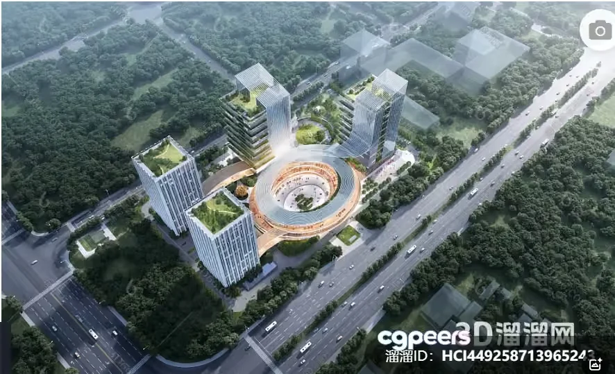 A 3D Rendering Of A Cityscape With A Large Building And Road 3D Model – 3022 – VRAY Render