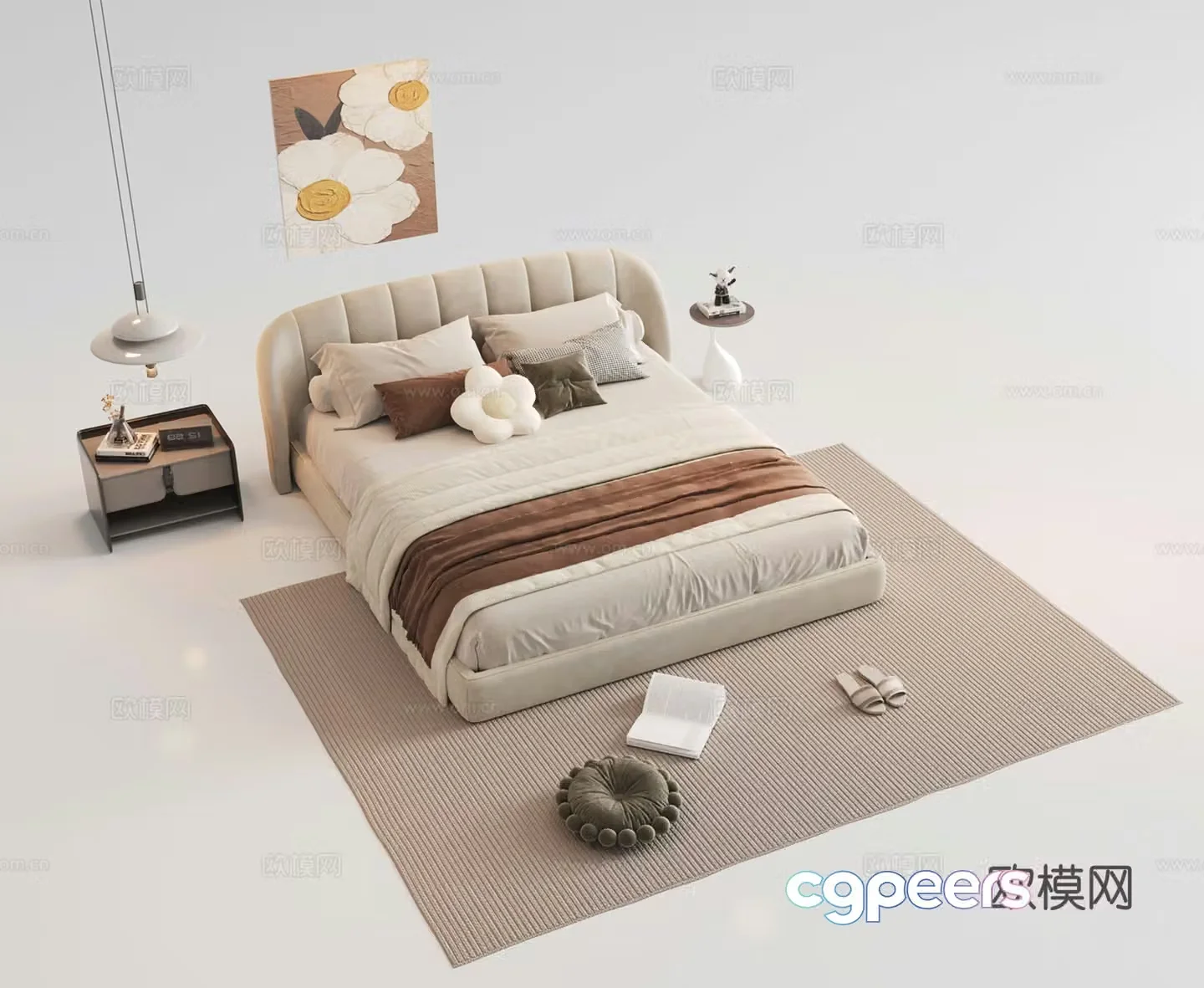 Modern double bed leather bed fabric bed master bedroom bed shelf bed bed nightstand 3d model